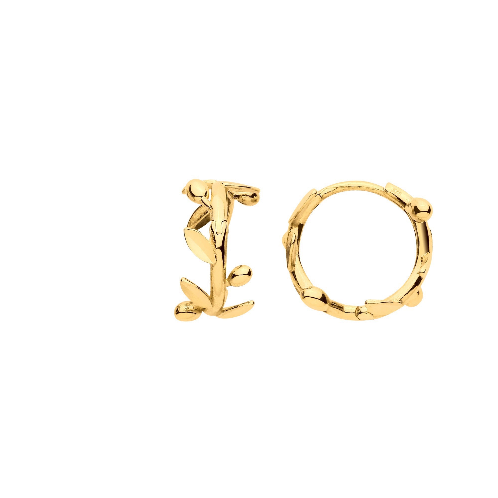 Yellow Gold Leaf with Olives Huggies - 9ct Gold