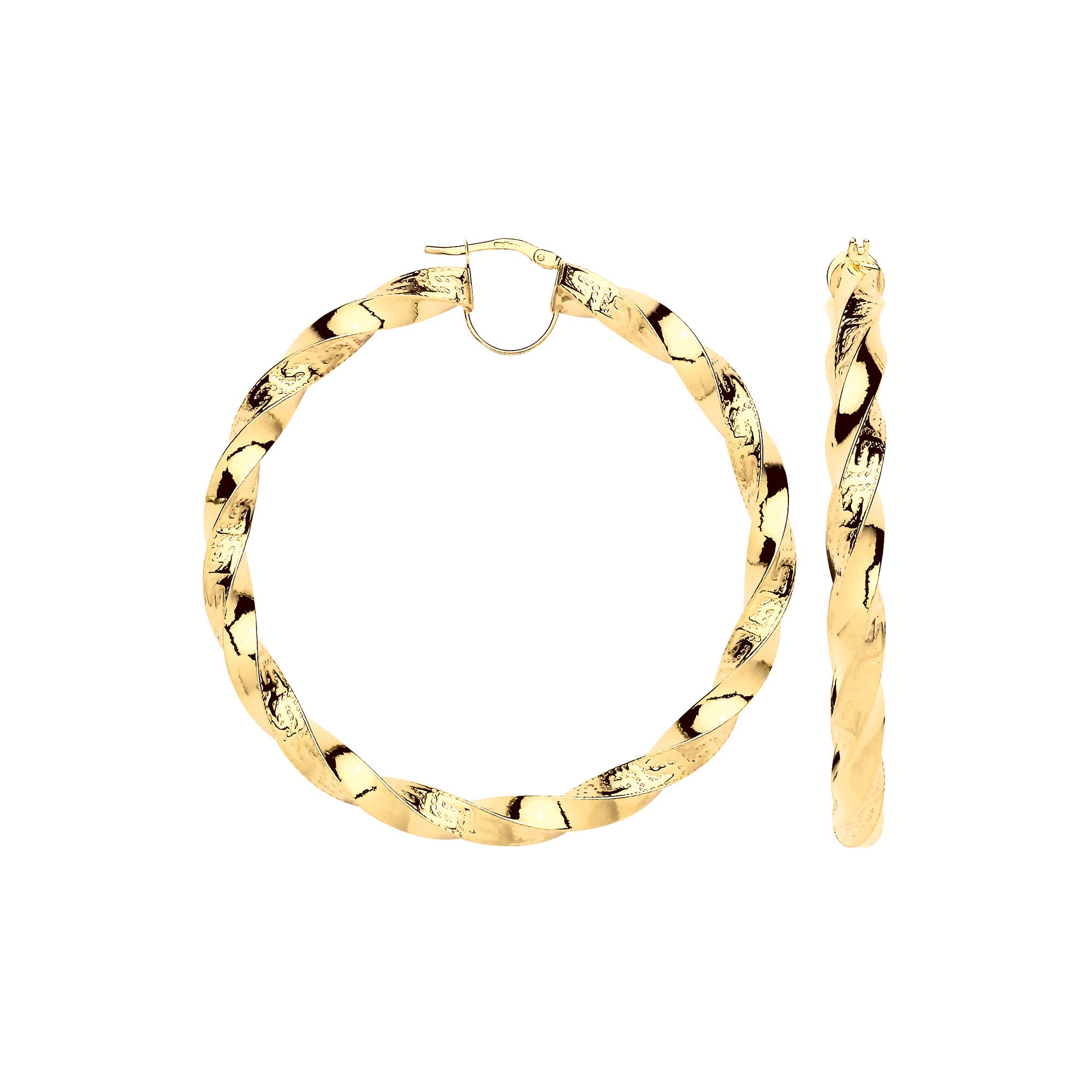 Yellow Gold Twisted Greek Key 60mm Hoop Earrings - 9ct Gold