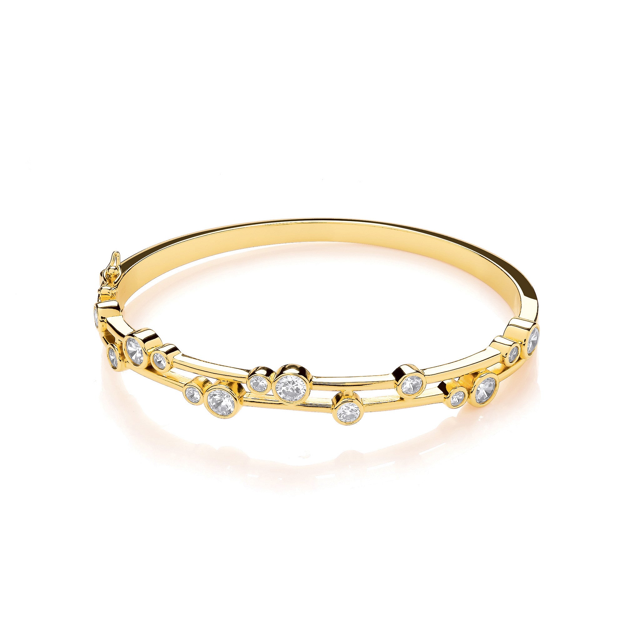 Timeless Rubover set Clear Cubic Zirconias Ladies Yellow Gold Plated J-Jaz Bangle - Silver