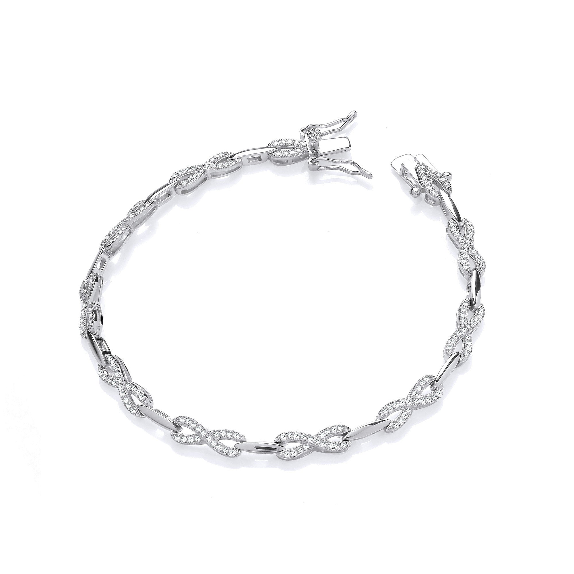 Infinity Style Tennis Silver Cubic Zirconia Ladies Bracelet - Silver