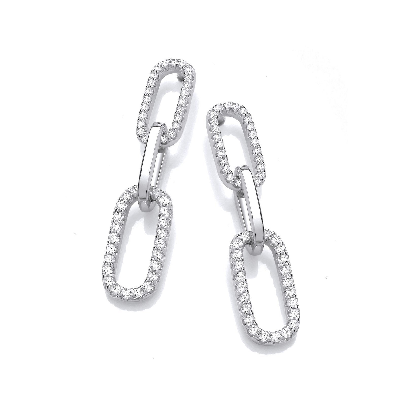 Paper Clip Micro Pave Cz Drop Earrings
