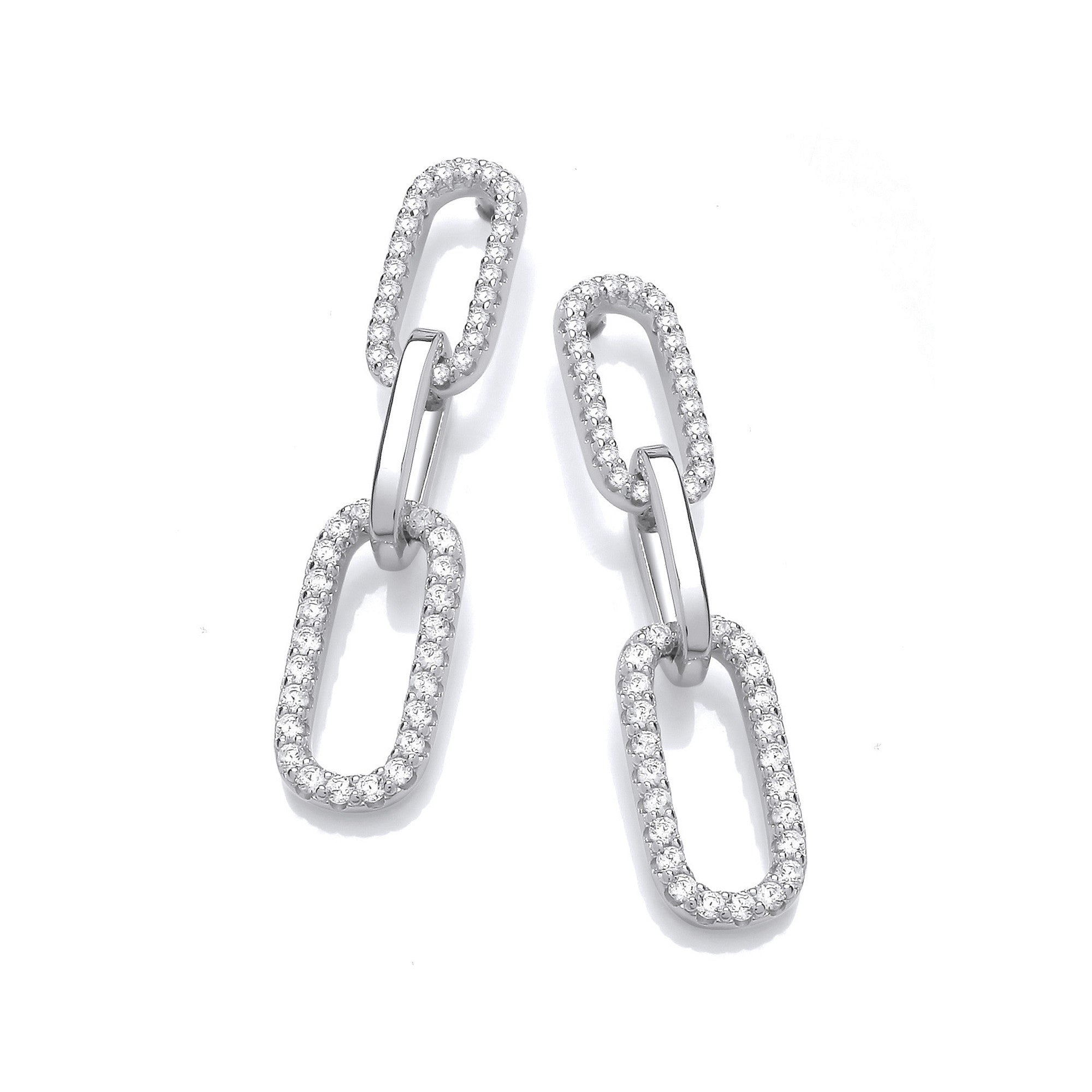 Paper Clip Micro Pave Cubic Zirconia Drop Earrings - Silver