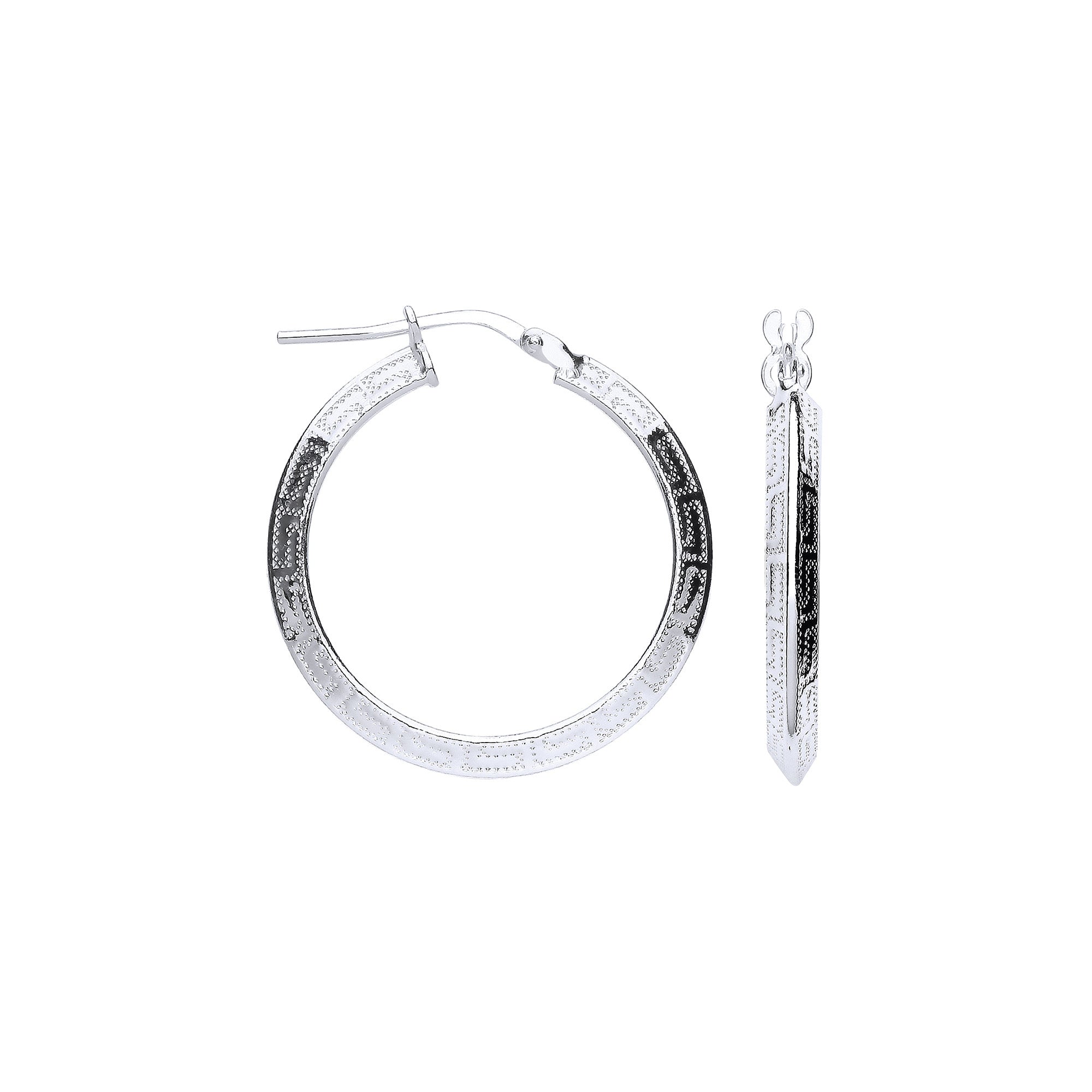Silver Greek Key 25mm Hoop Hollow Earrings - Silver