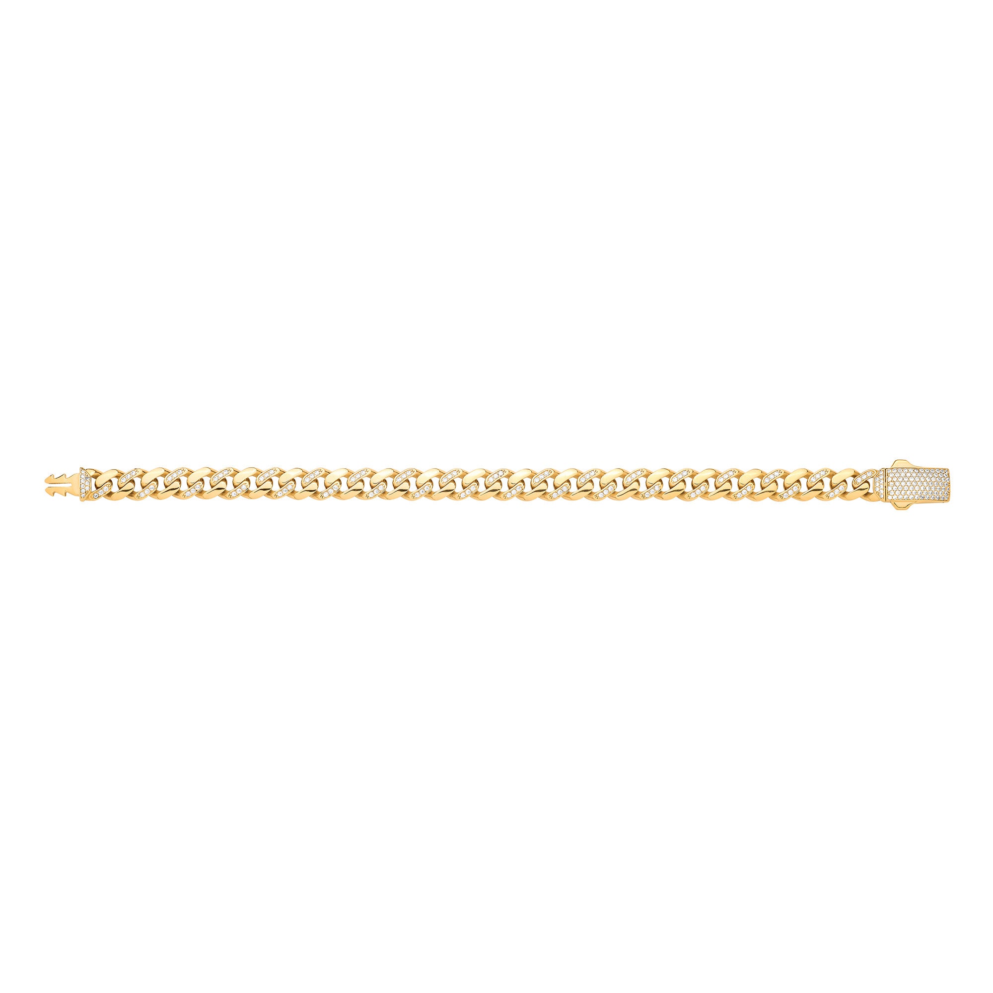 Yellow Gold Cubic Zirconia Curb 8mm Gents Bracelet - 9ct Gold