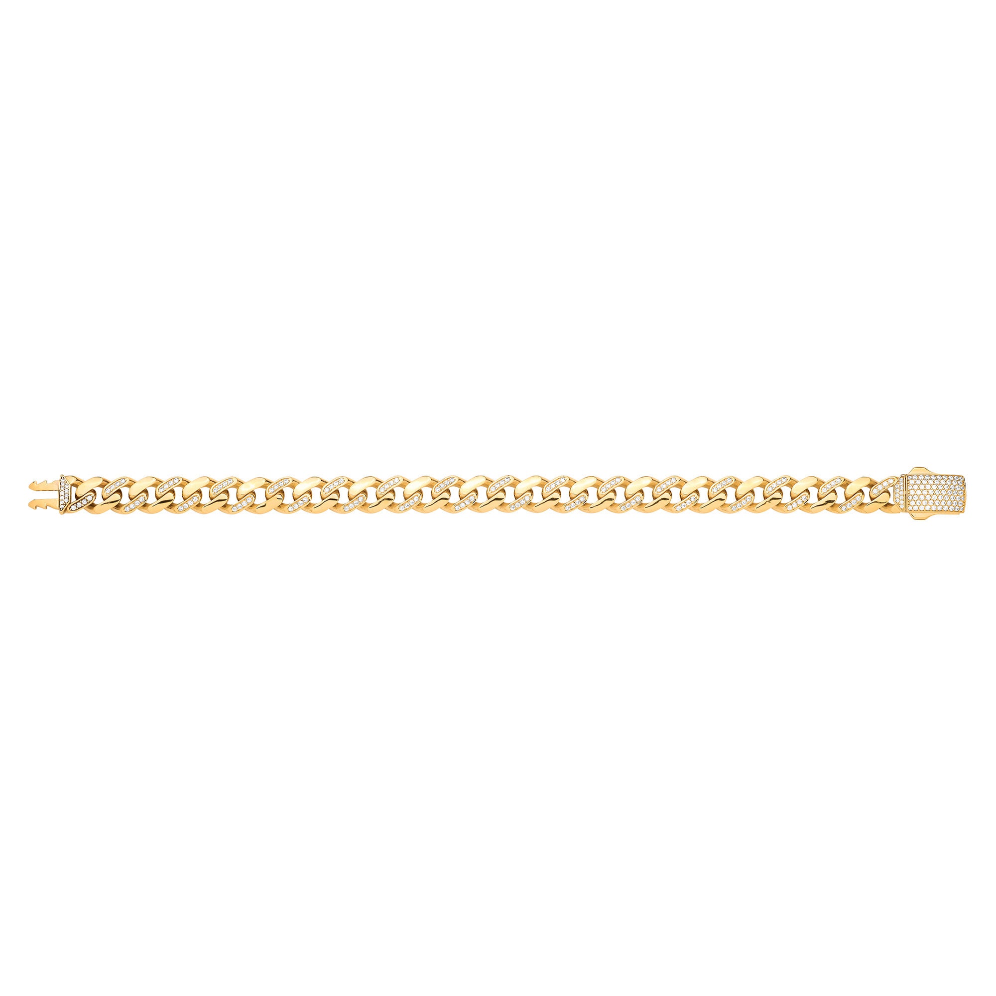 Yellow Gold Cubic Zirconia Curb 9mm Gents Bracelet - 9ct Gold