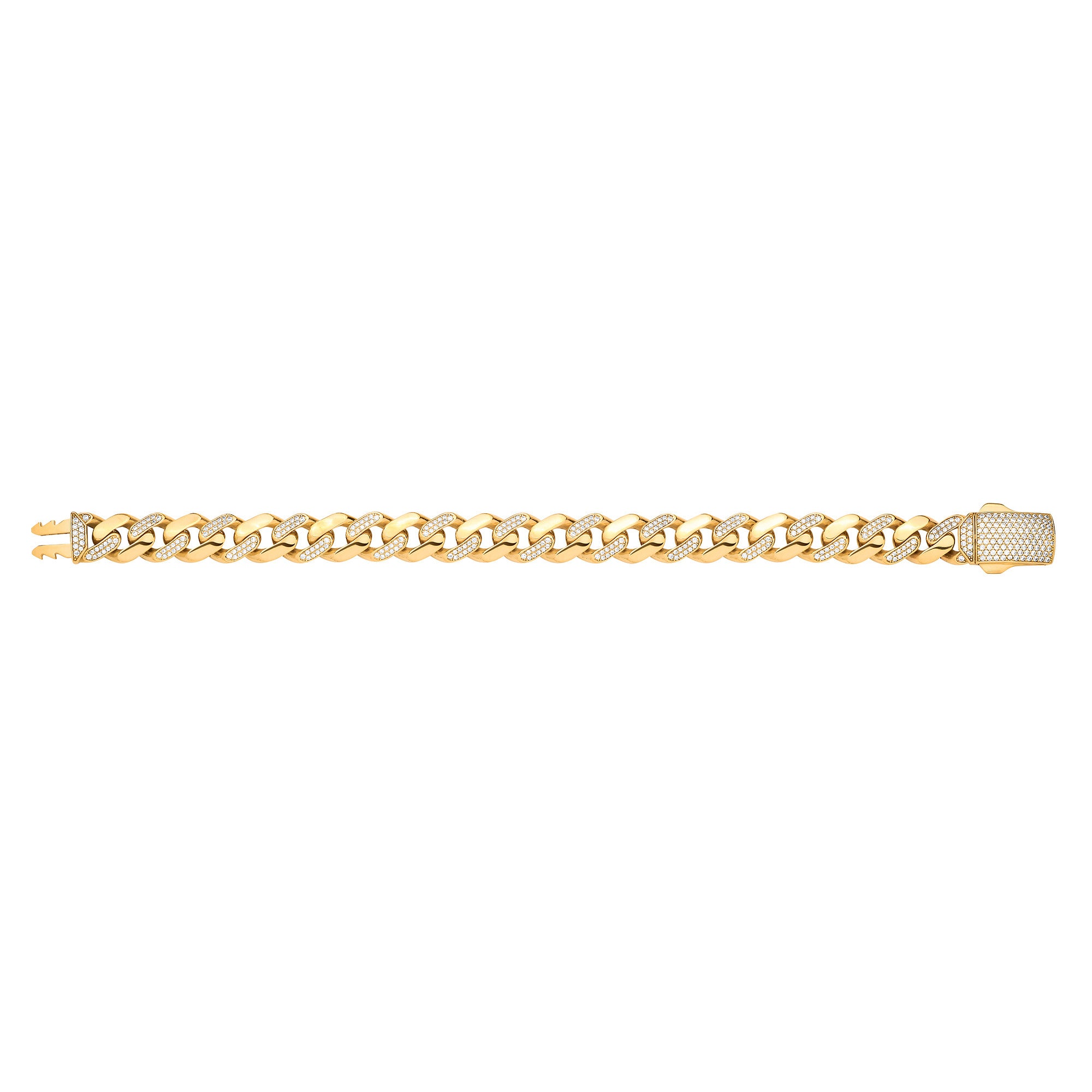 Yellow Gold Cubic Zirconia Curb 11mm Gents Bracelet - 9ct Gold