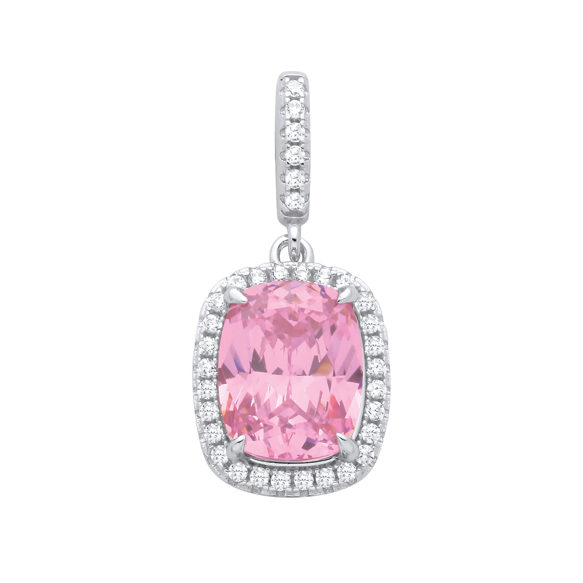 Silver Pink Cushion cut Cubic Zirconia Pendant - Silver