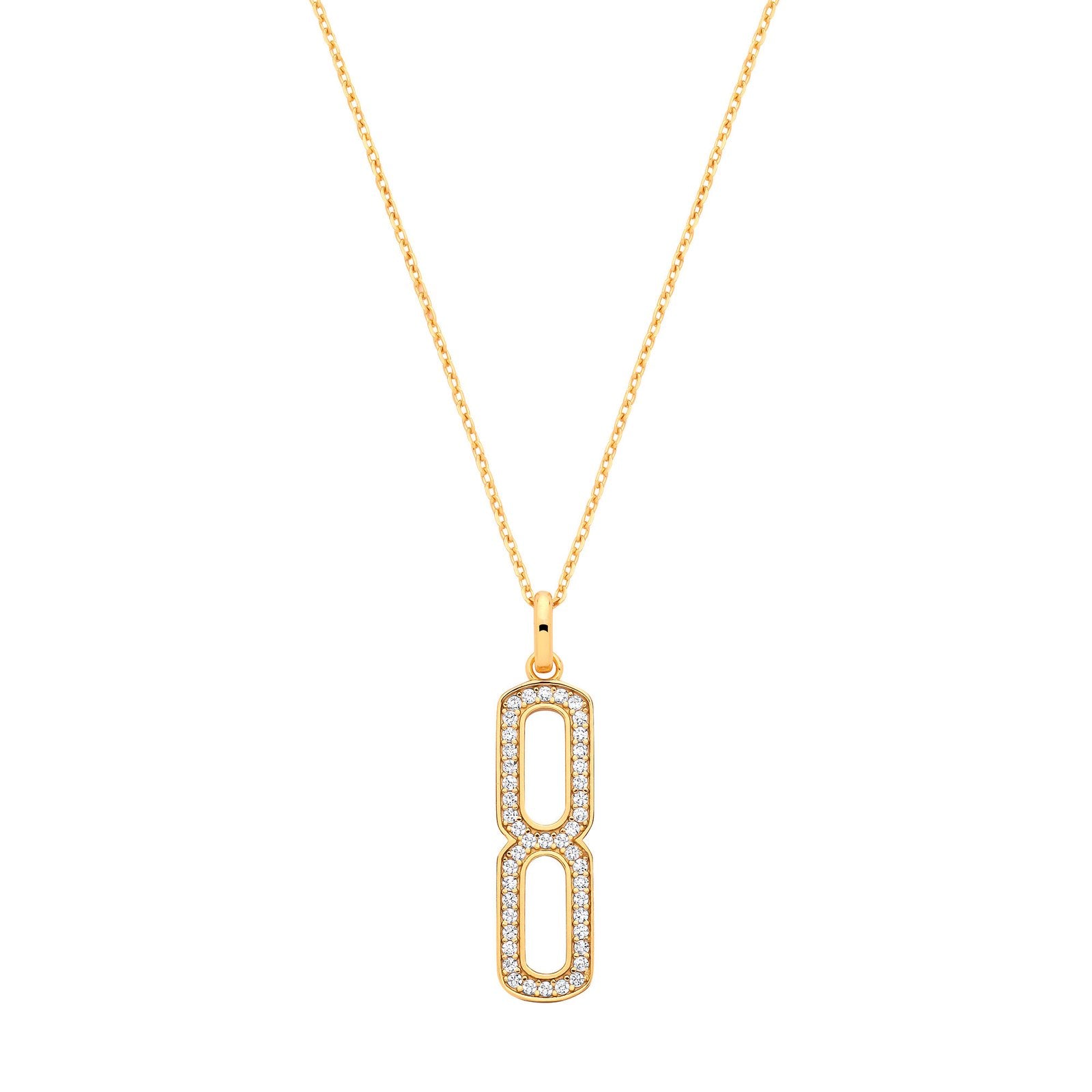 Silver 18ct YG Plated Necklace with CZ Paper Clip Drop Pendant