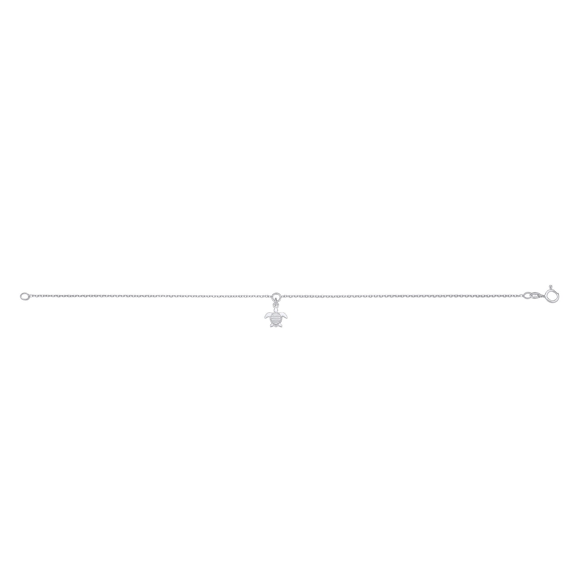 Silver Rhodium Pated Turtle Anklet - Silver
