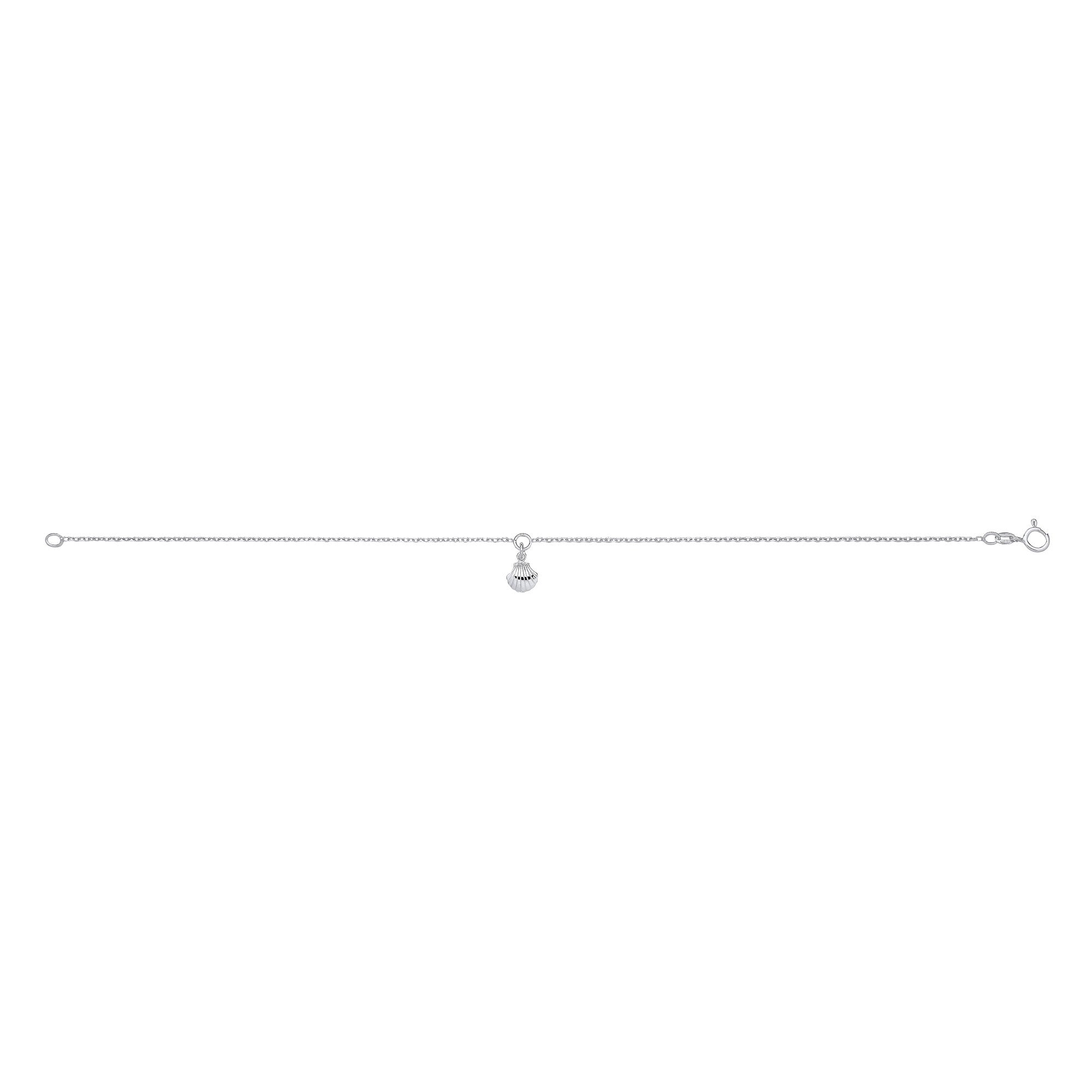 Silver Rhodium Plated Shell Anklet - Silver