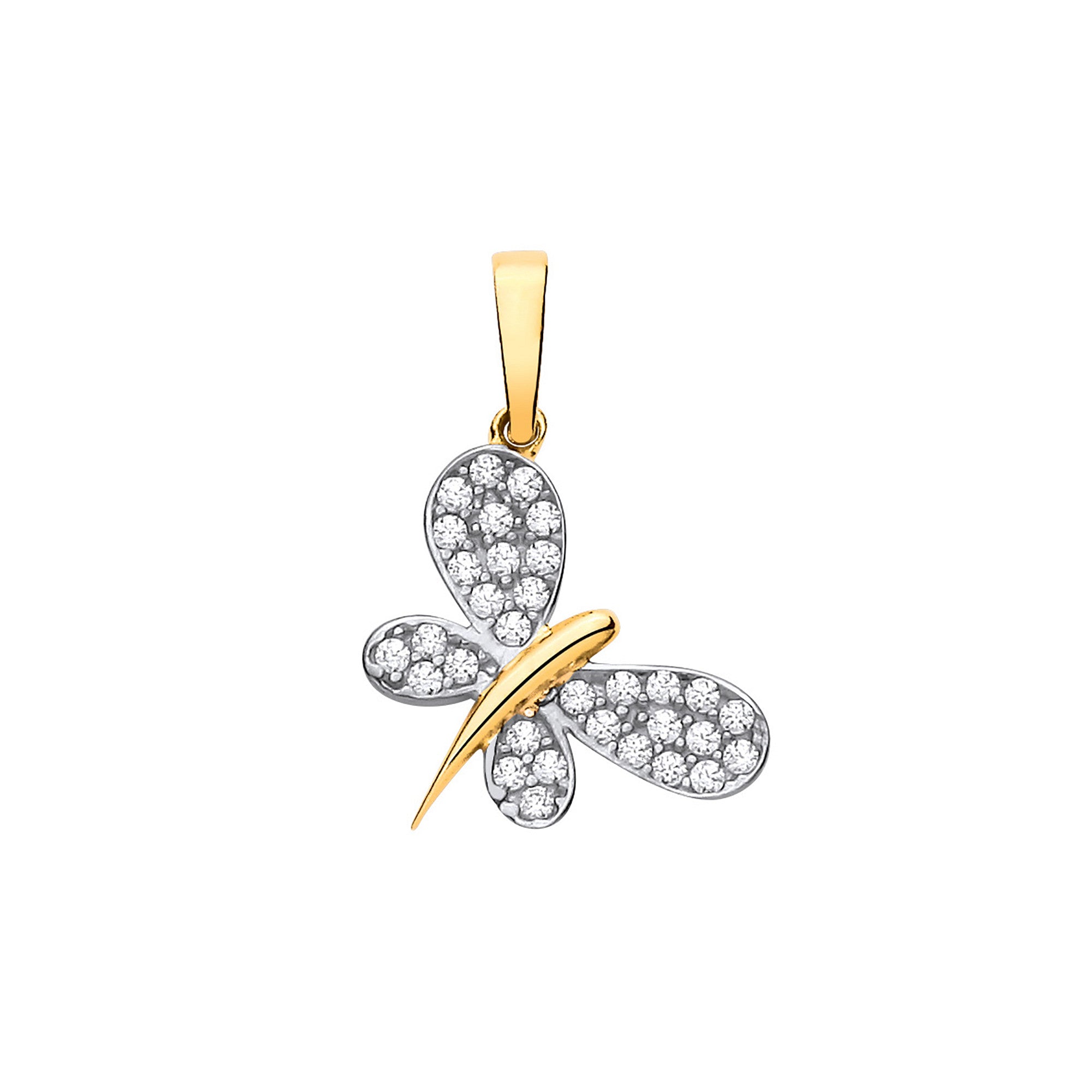 Yellow Gold Butterfly Cubic Zirconia Pendant - 9ct Gold