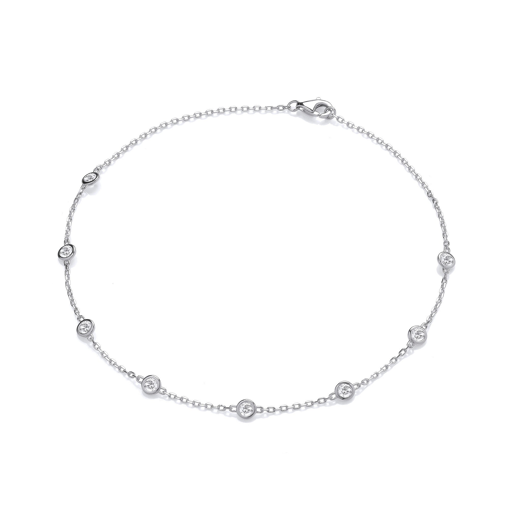Chaîne de cheville femme en argent avec oxyde de zirconium transparent serti clos - Argent