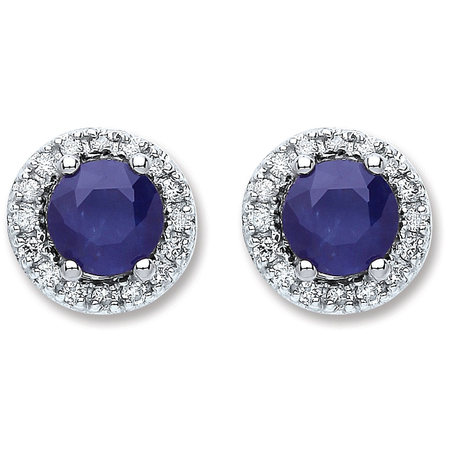9ct White Gold 0.15ct Dia 1.20ct 5mm Round Sapphire Stud Earrings