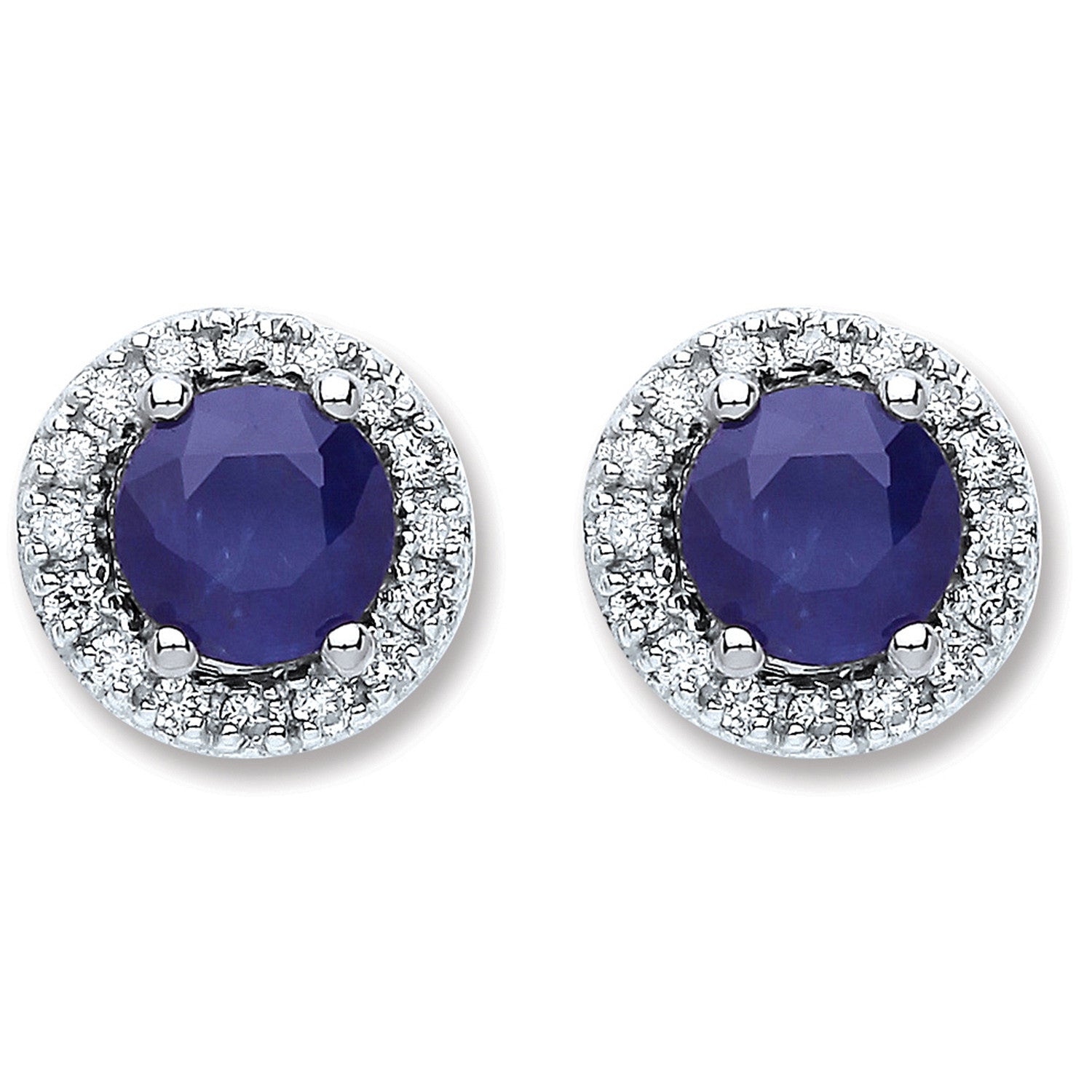 9ct White Gold 0.15ct Dia 1.20ct 5mm Round Sapphire Stud Earrings - 9ct Gold
