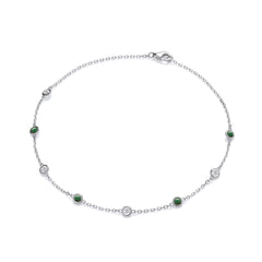 Silver Rubover Green & Clear Cubic Zirconia's Ladies Anklet