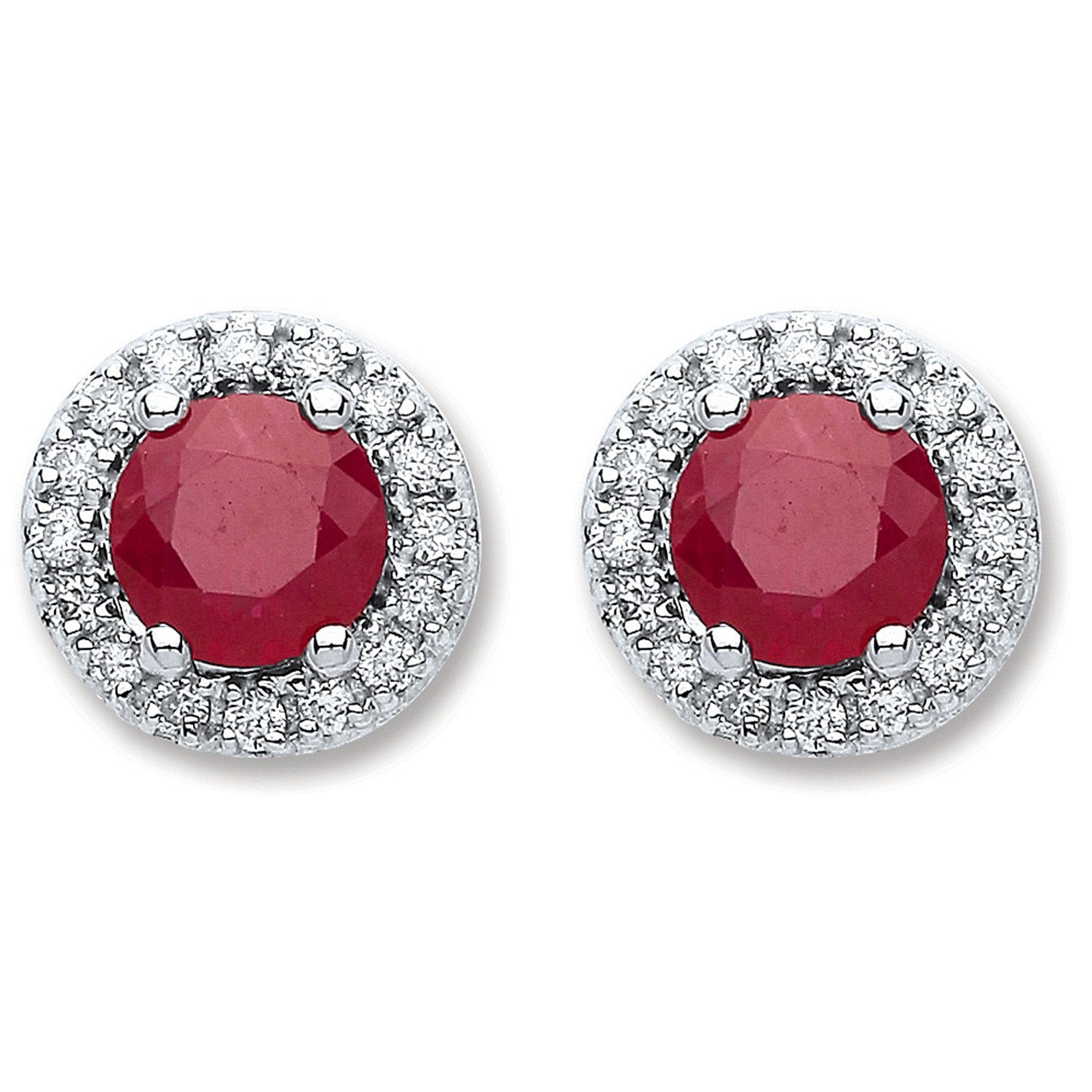 9ct White Gold 0.15ct Dia, 0.90ct  Round Ruby Stud Earrings