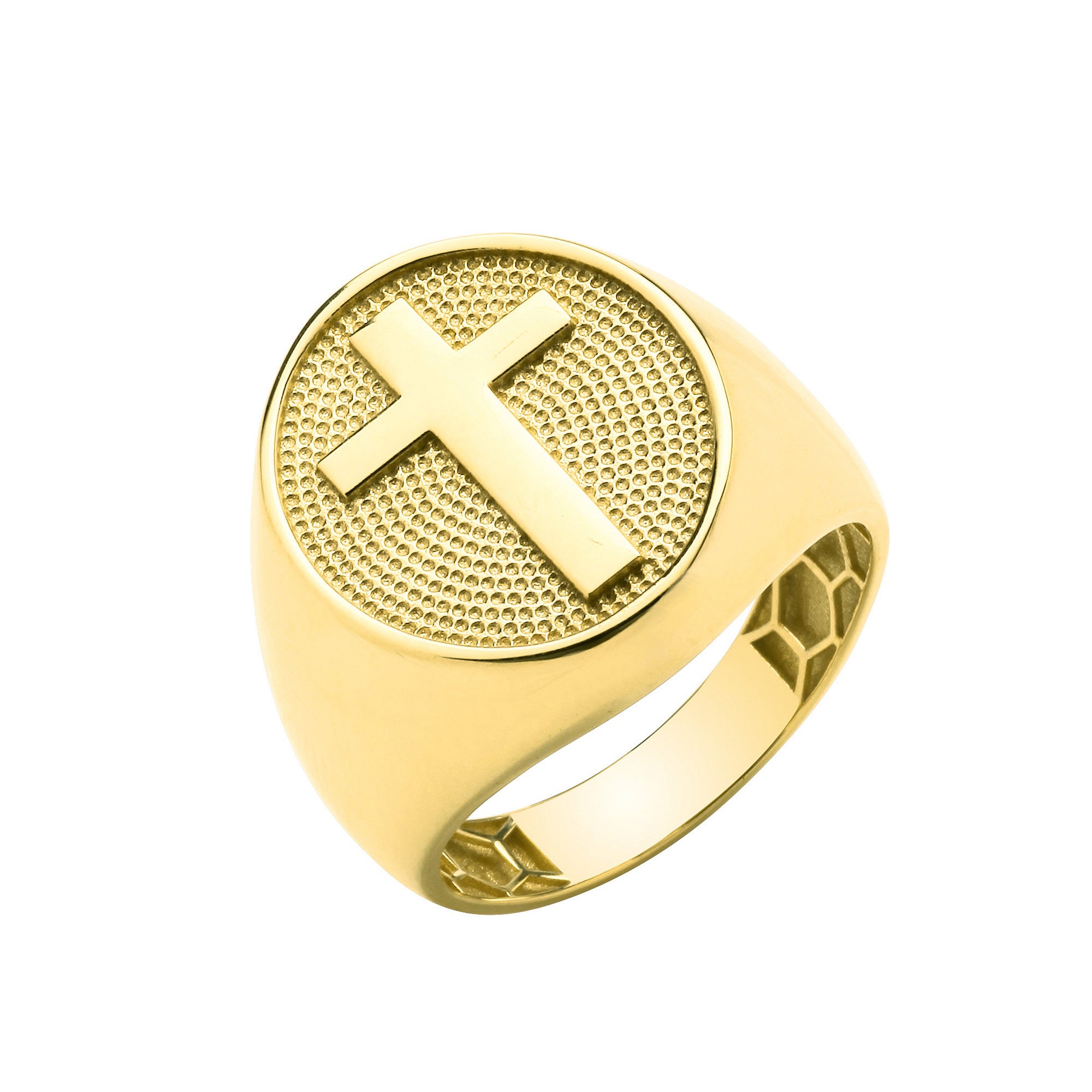 Yellow Gold Oval Signet with Cross Gents Ring - 9ct Gold
