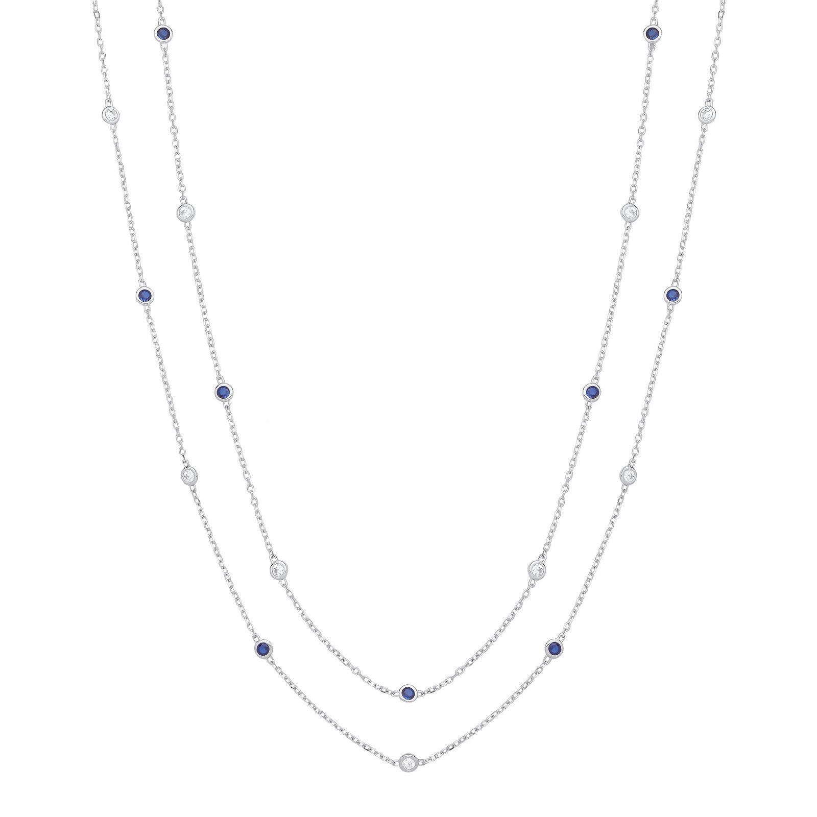 38" Silver Rubover Blue & Clear Cz's Necklace