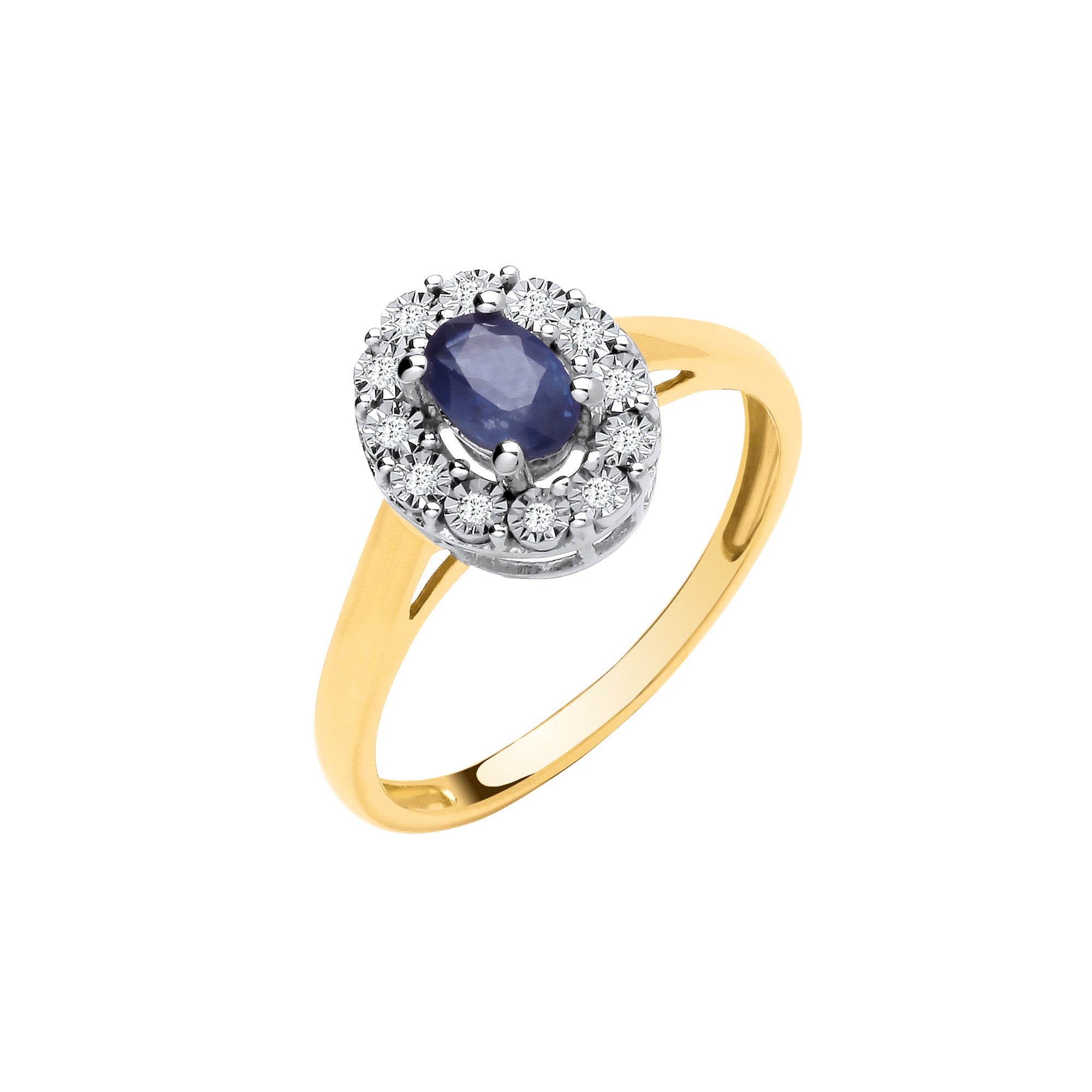 9ct Yellow Gold 0.55ct Sapphire & 0.05ct Diamond Cluster Ring - 9ct Gold