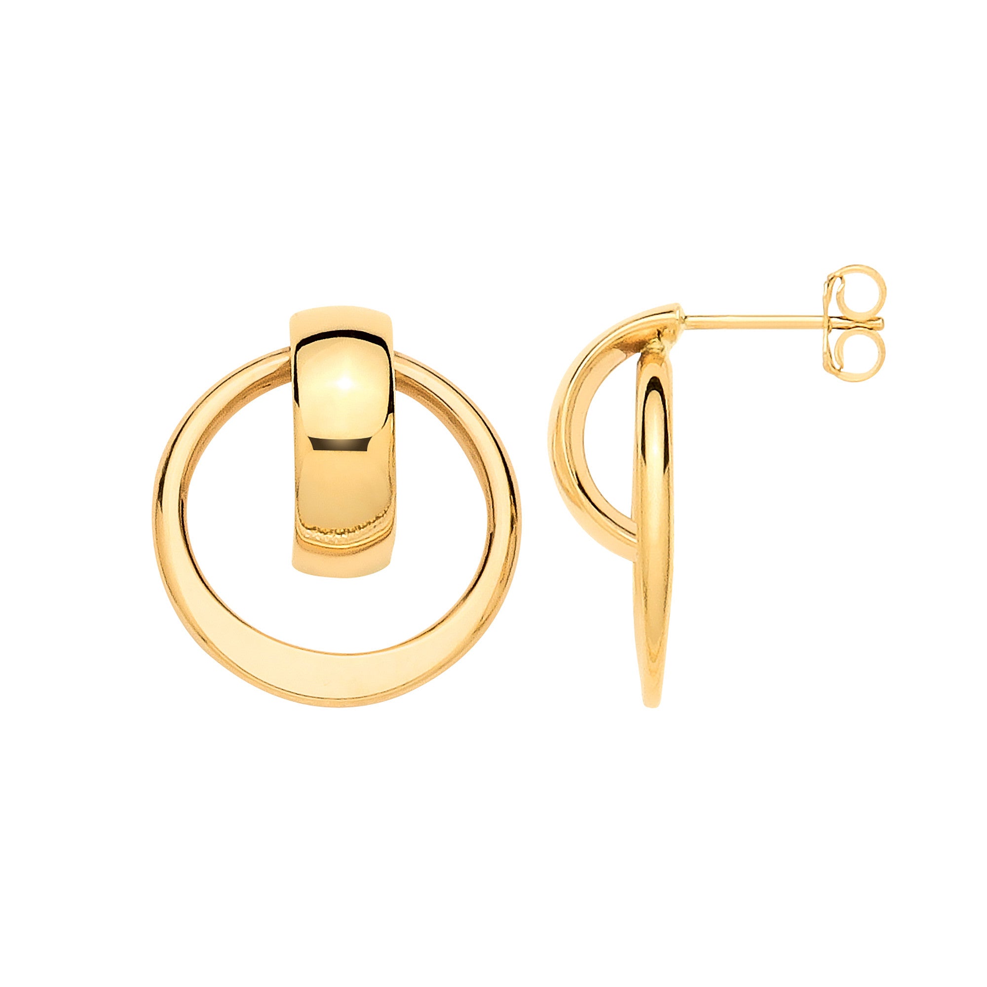 Yellow Gold Half Hoop with Circle Drop Earrings