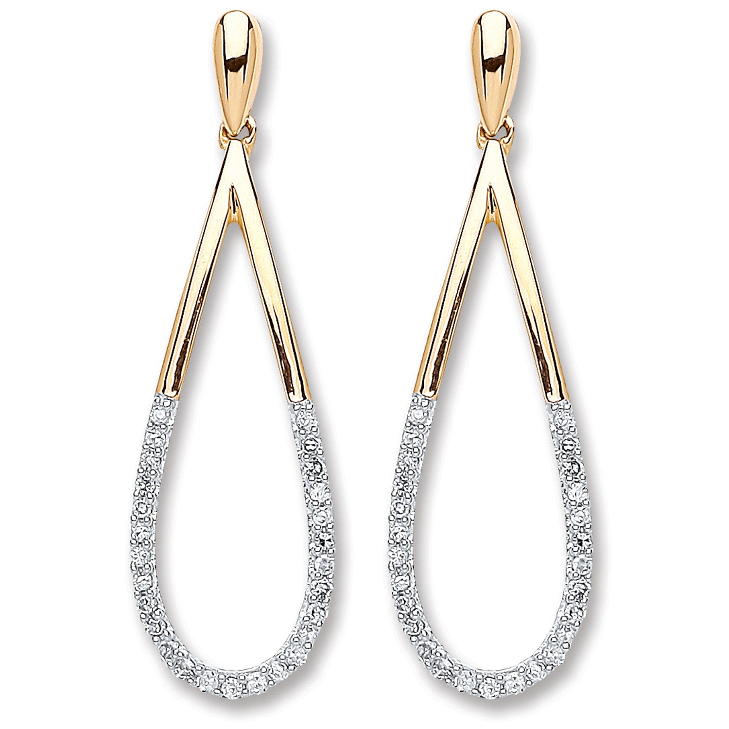 9ct Yellow Gold 0.15ct Dia Drop Earrings - 9ct Gold