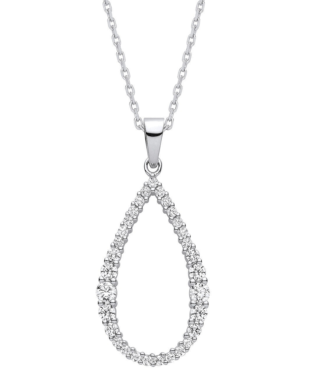 Silver Teardrop Cubic Zirconia Long Pendant on 16-18" Chain