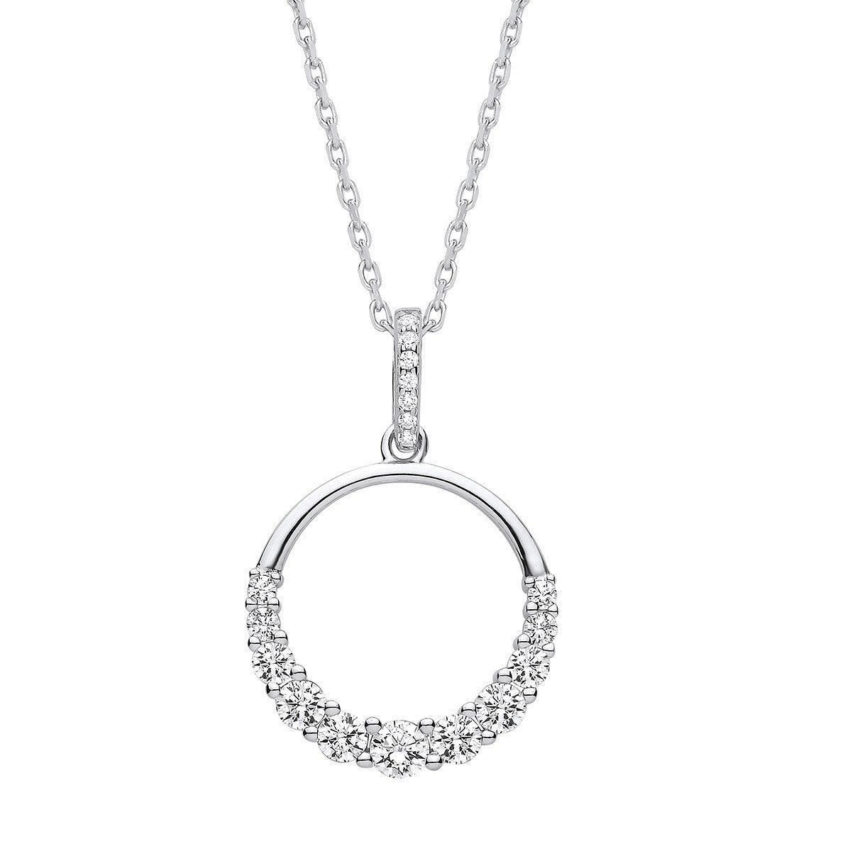 Circle of Life with Graduated Cubic Zirconias Silver Pendant with Chain