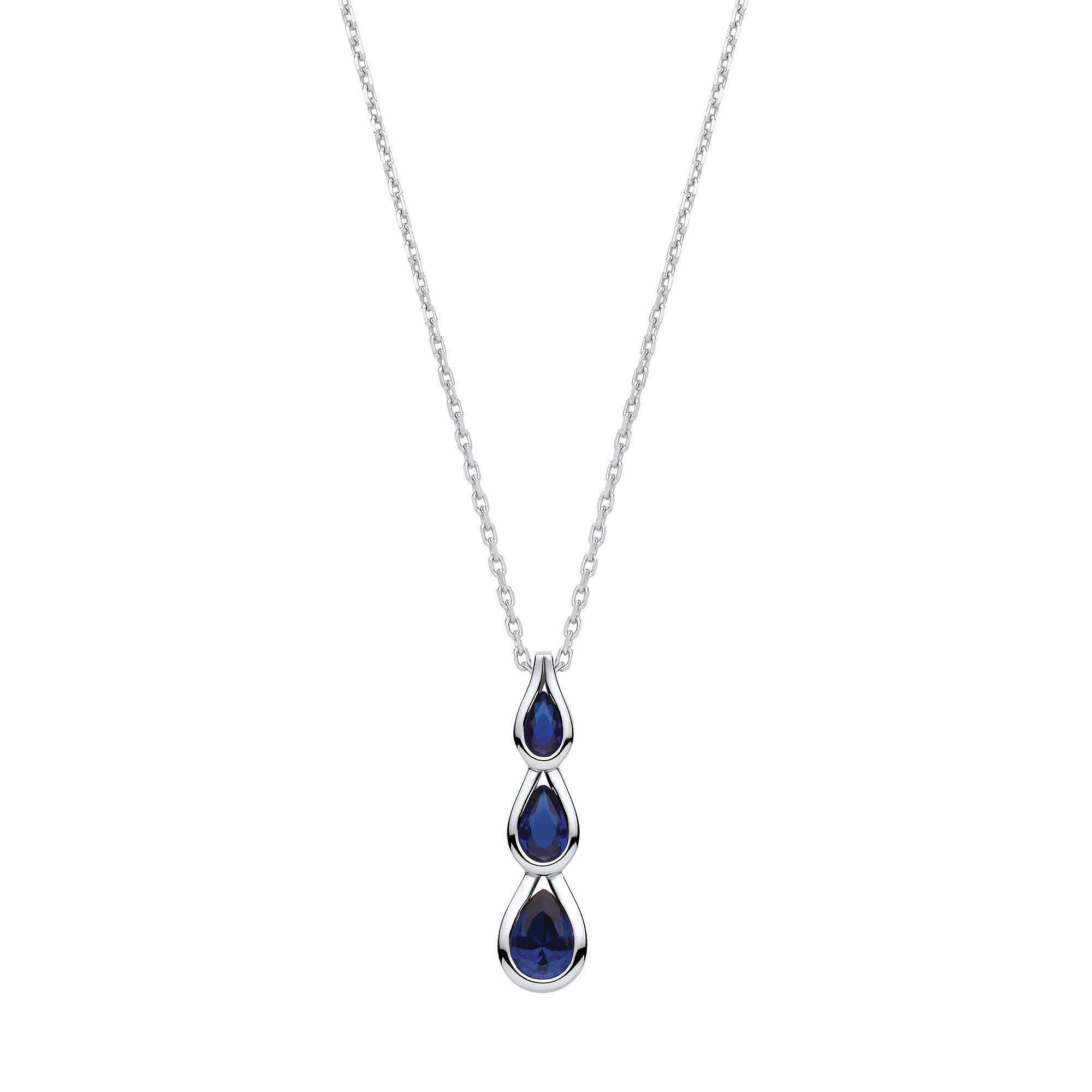 Blue Pear Shaped Cubic Zirconias Silver Pendant with Chain