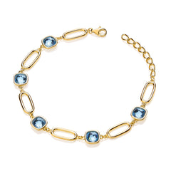 Yellow Gold Plated Silver Cushion Cut Blue Customized Glass Ladies Bracelet