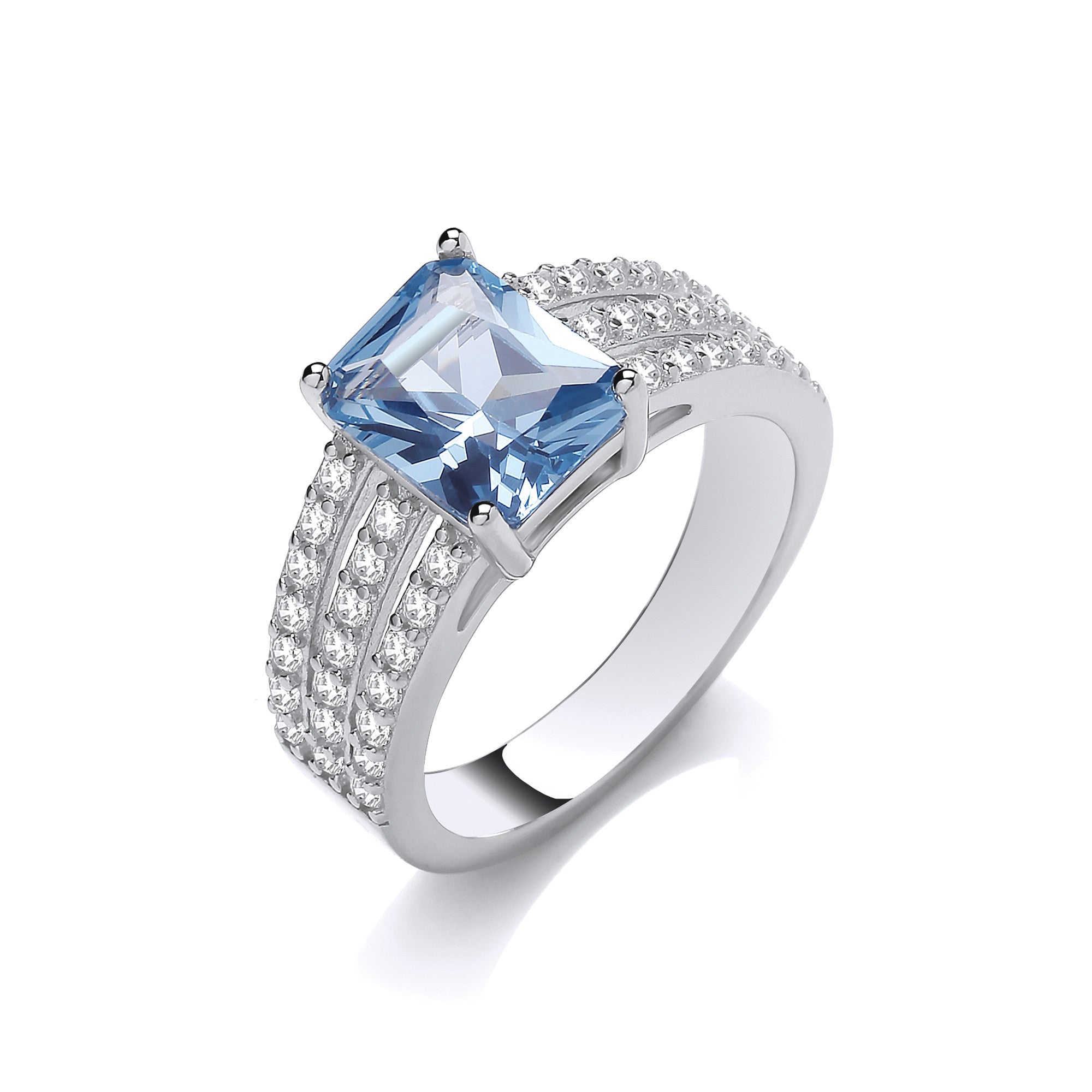 Oval Blue Glass Split Shank Ladies Silver Ring