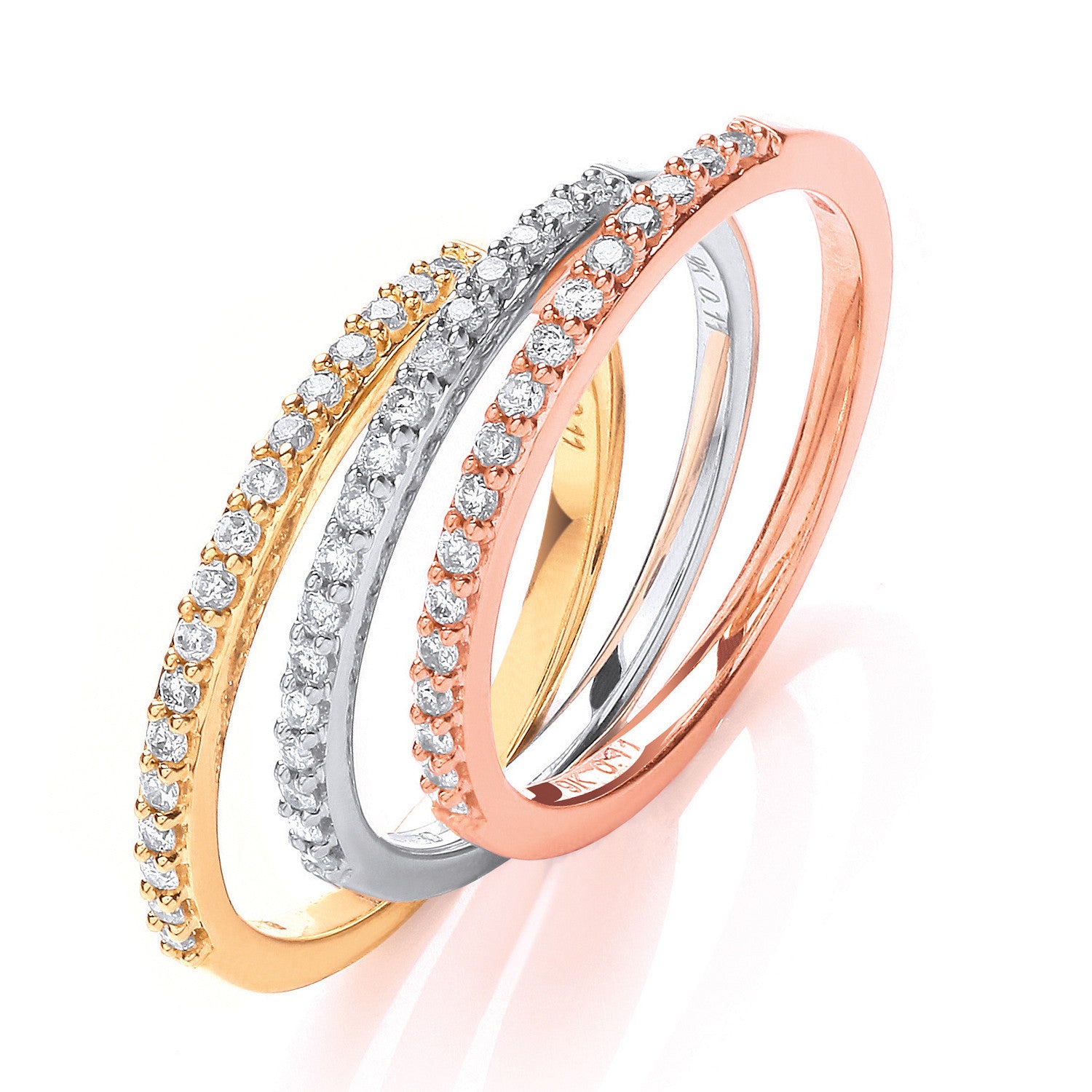 9ct White,Yellow & Rose Gold 0.33ct Diamond Half Eternity Ring Set - 9ct Gold