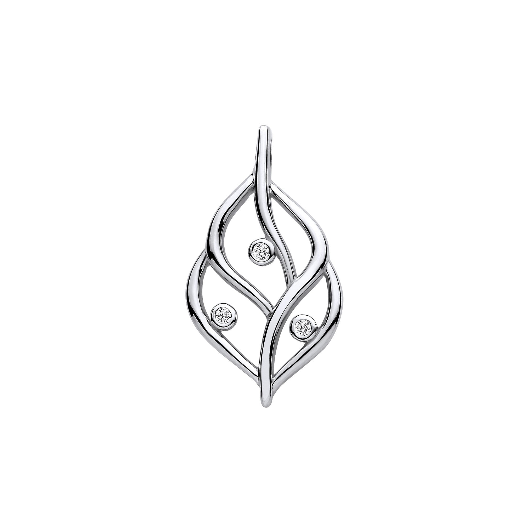 Silver Leaf Pendant with Rubover Cubic Zirconias