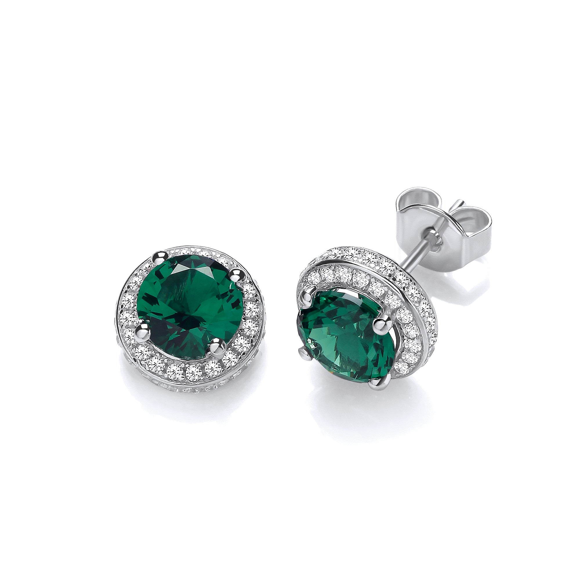 Green Halo Style Cubic Zirconia Stud Earrings