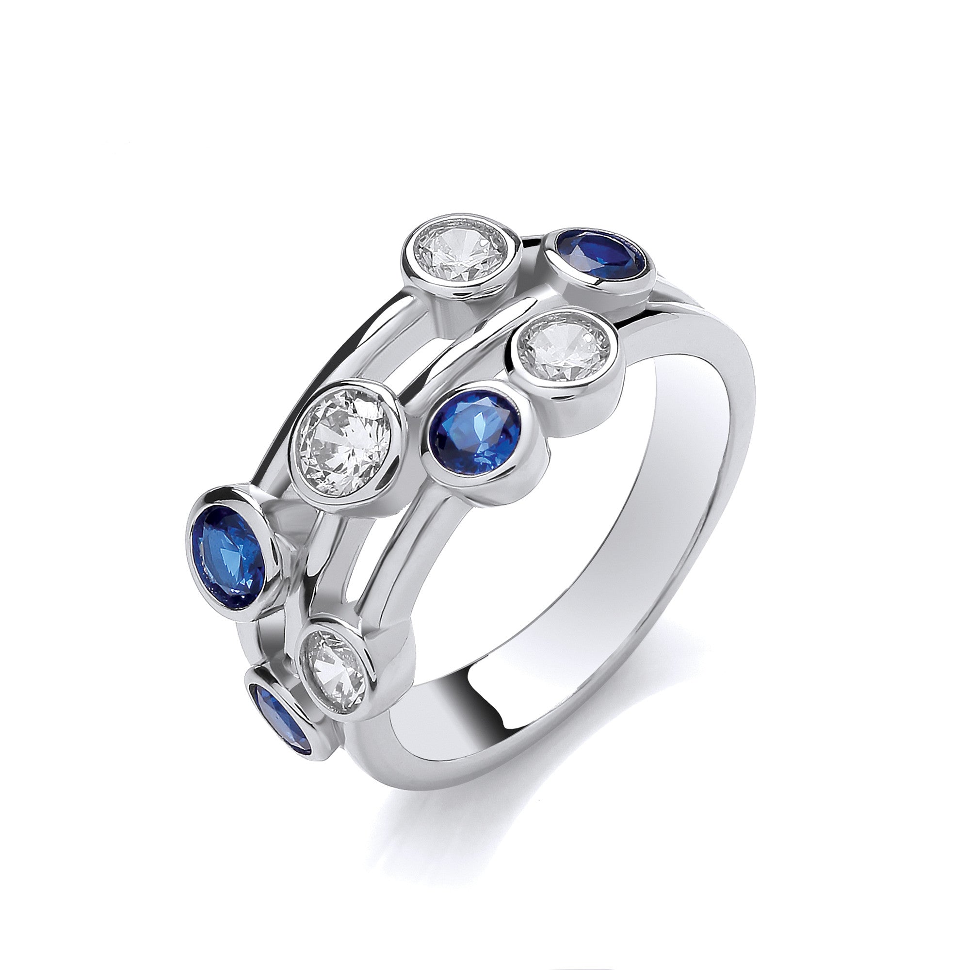 Timeless Style Rubover set Blue & Clear Cubic Zirconia Ring