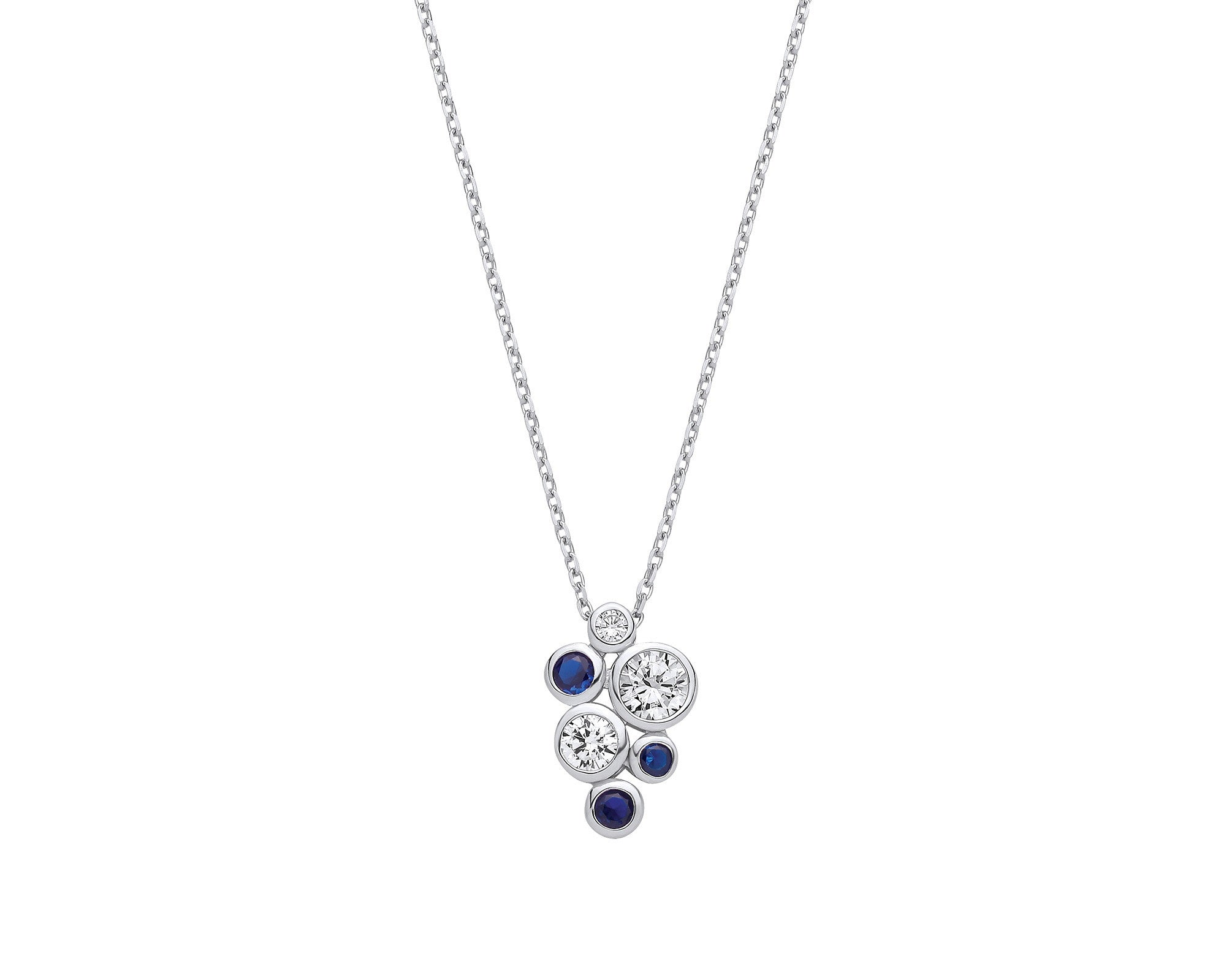 Timeless Style Rubover set Blue & Clear Cubic Zirconia Pendant