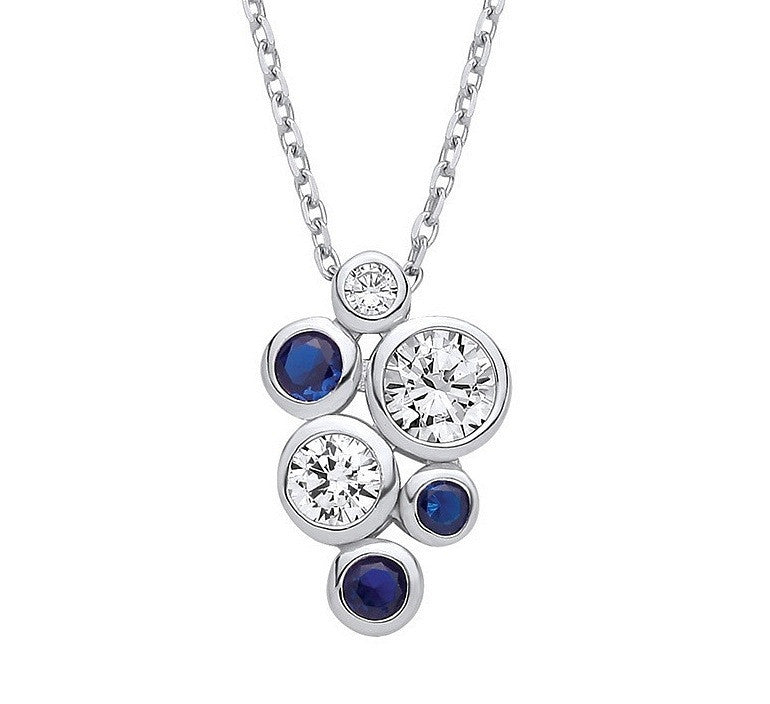 Timeless Style Rubover set Blue & Clear Cubic Zirconia Pendant