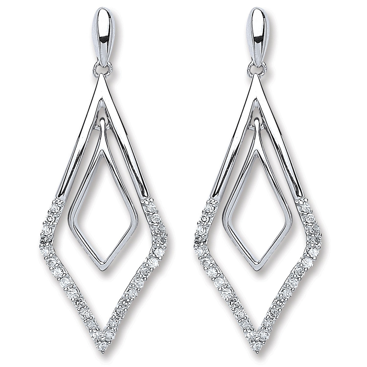 9ct White Gold 0.15ct Dia Drop Earrings - 9ct Gold