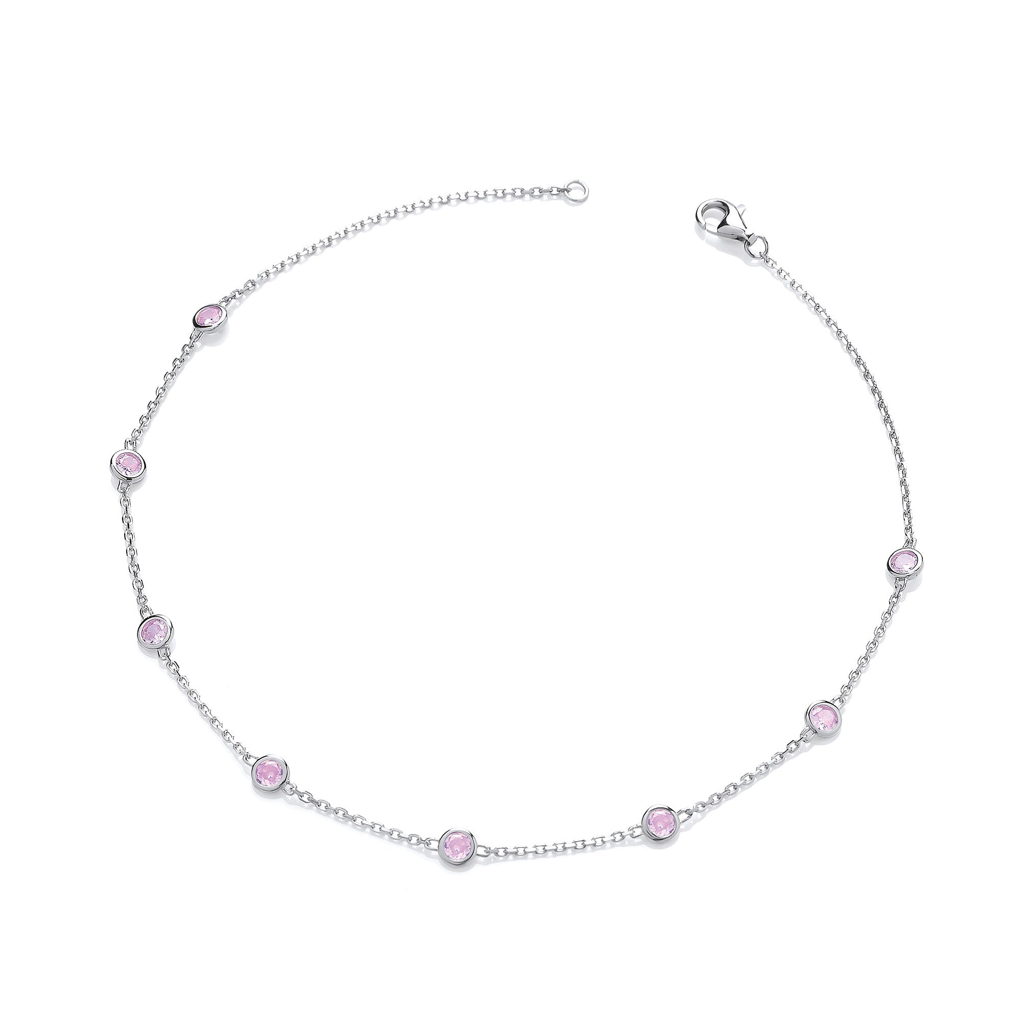 Silver Rubover Pink Cubic Zirconia's Ladies Anklet