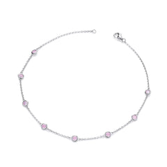 Silver Rubover Pink Cubic Zirconia's Ladies Anklet