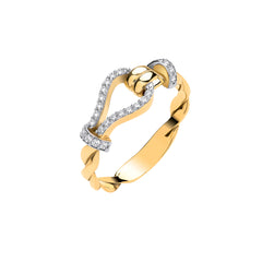 Yellow Gold Cubic Zirconias Hook with Twist Band Ladies Ring