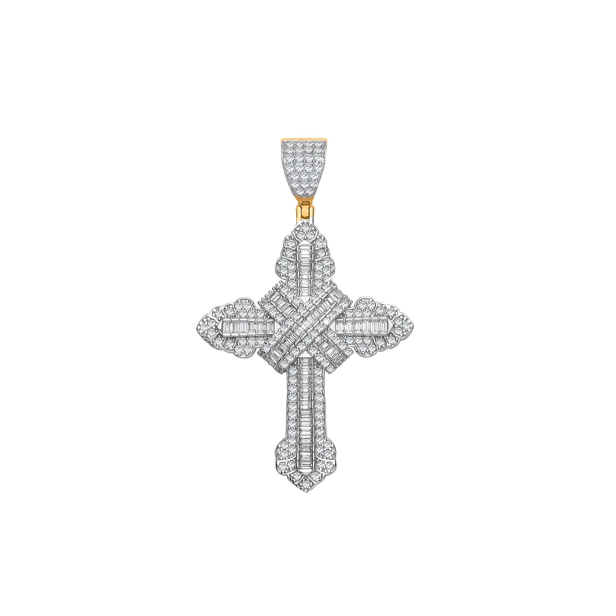 Yellow Gold Vintage Style Cubic Zirconias Kiss Cross