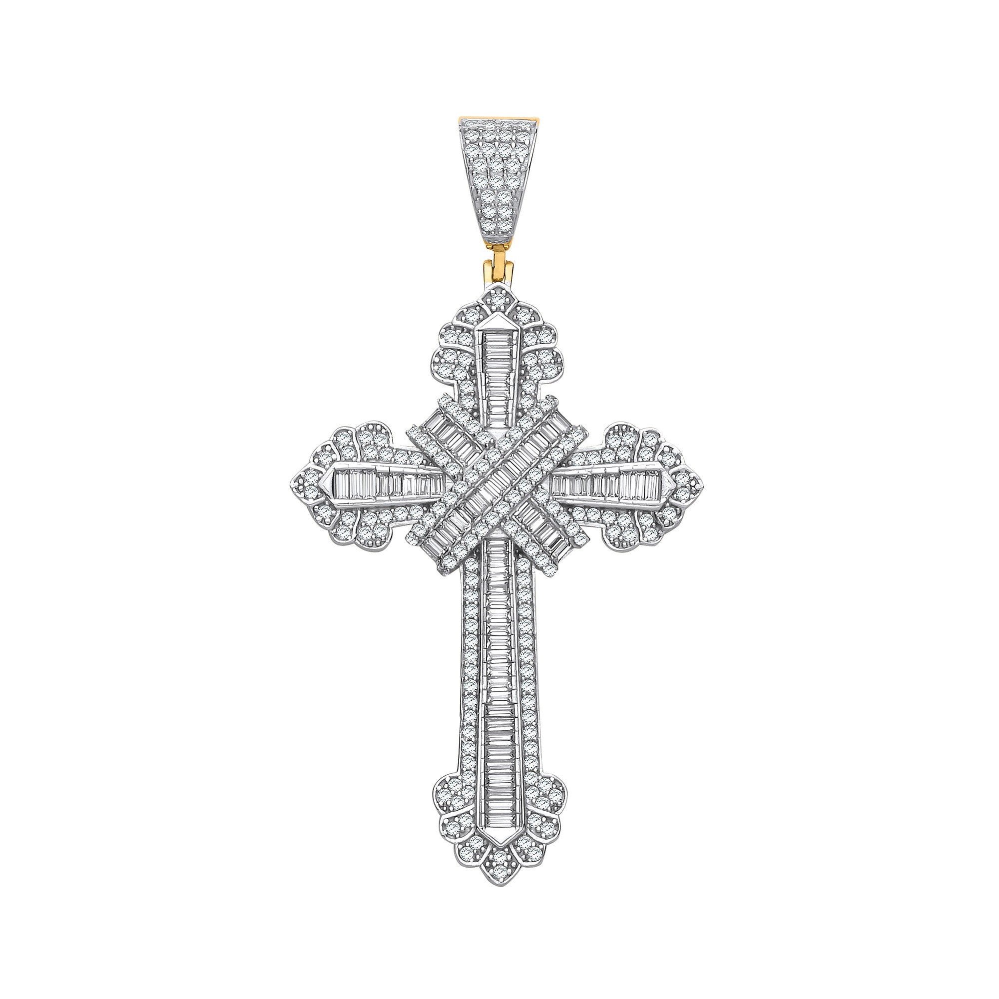 Yellow Gold Large Vintage Style Cubic Zirconias Kiss Cross