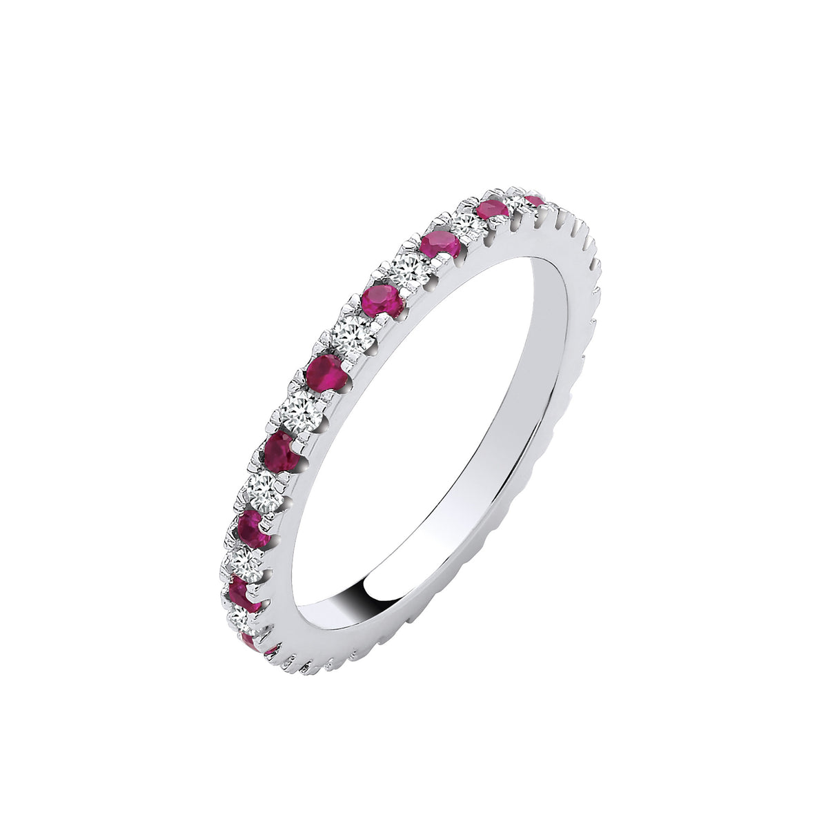 Silver Red Ruby & Clear Cubic Zirconias 2mm Full ET Ring