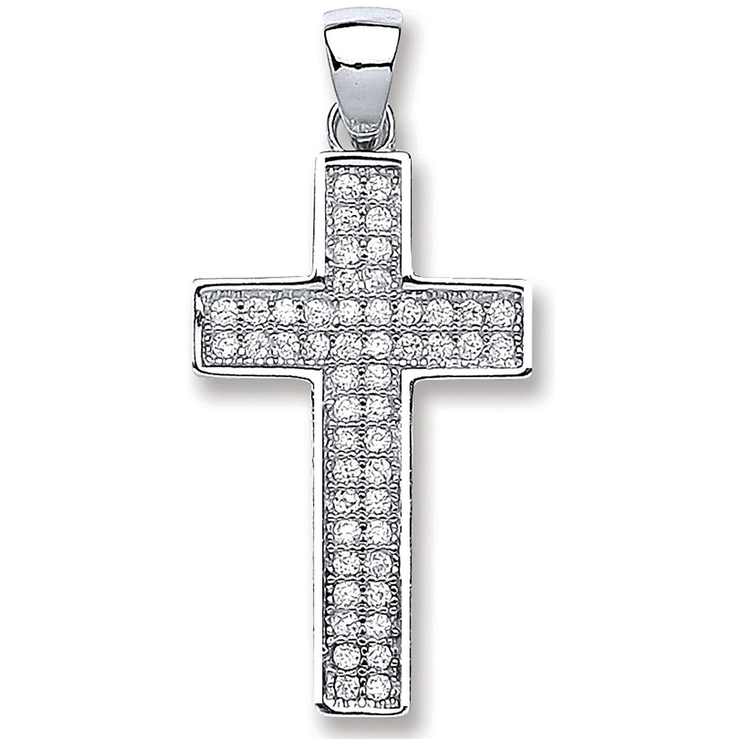 Silver Pave Set Cubic Zirconia Cross - Silver