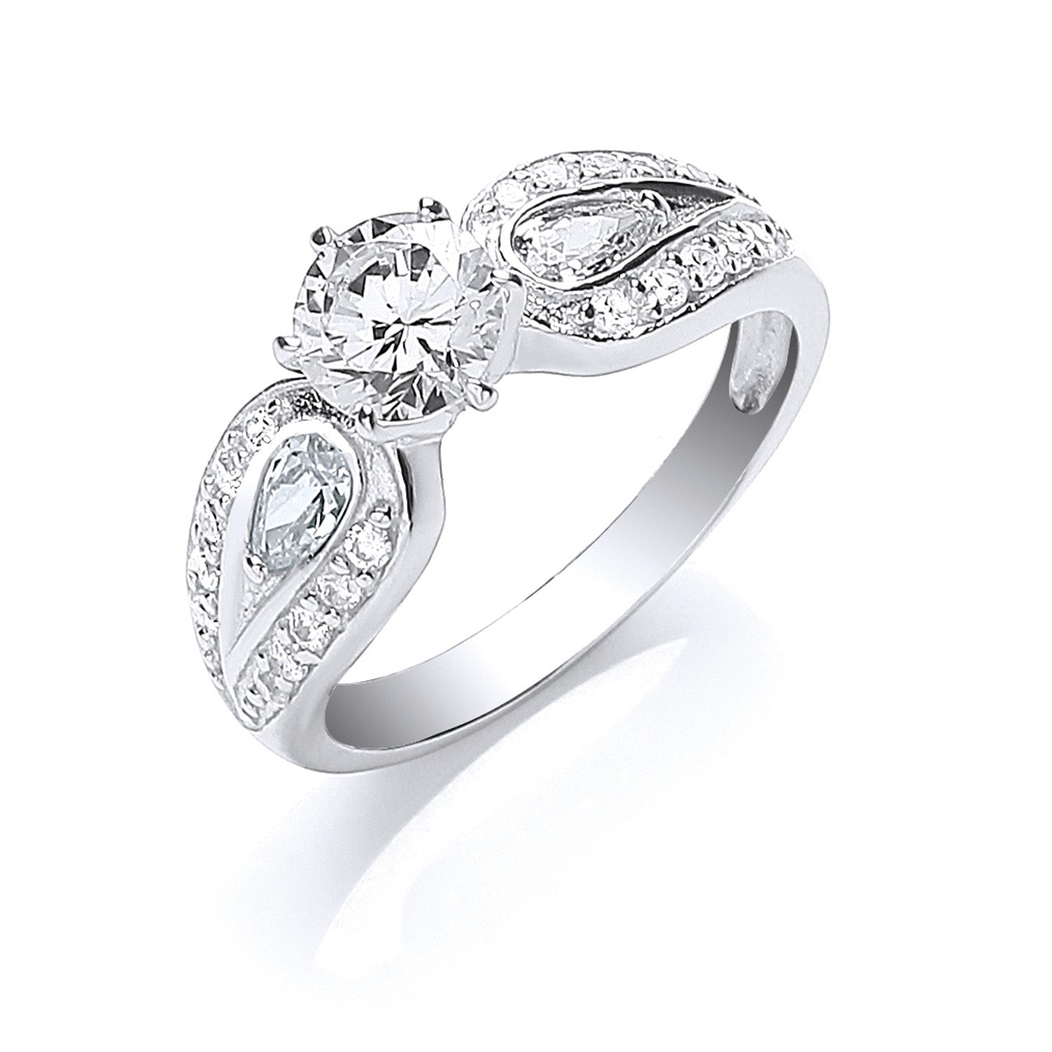 Silver S/S with Cubic Zirconia on Shoulders Ring - Silver