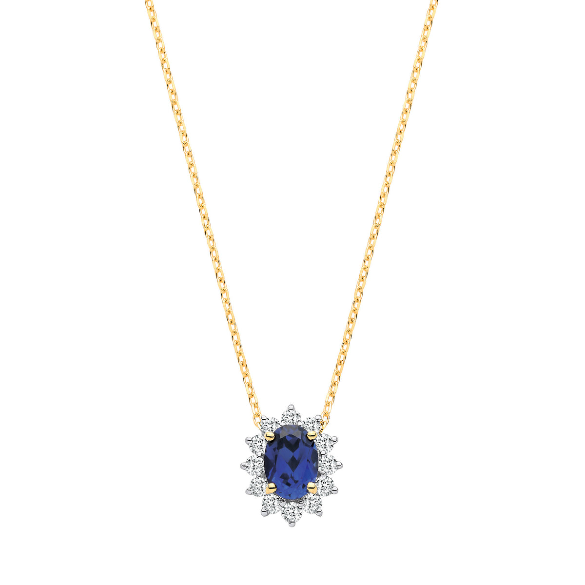 9ct Yellow Gold LAB GROWN 0.30ct Solitaire Diamond & 1.10ct Oval Sapphire Pendant With Chain IGI Certified