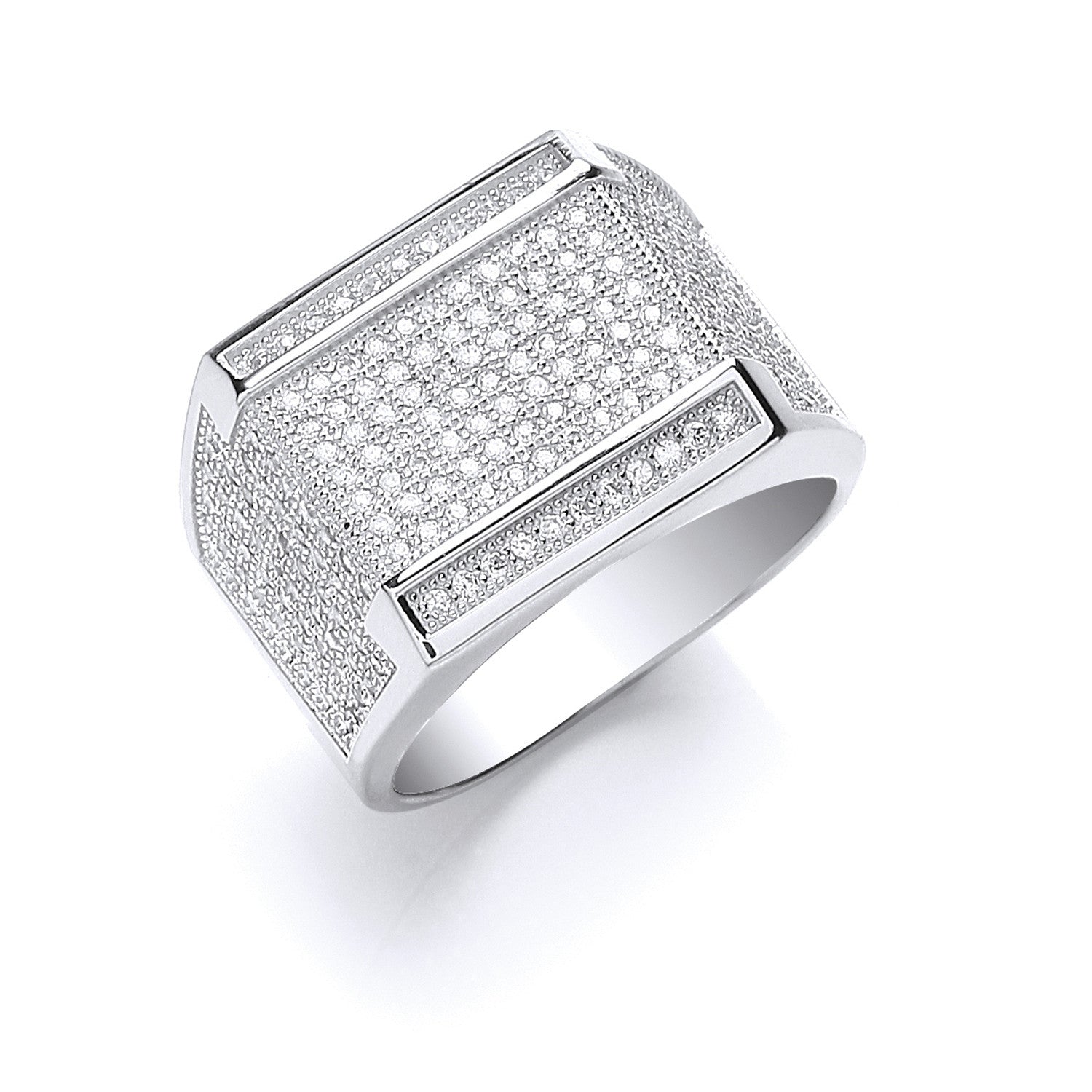 Silver Micro Pave' Cubic Zirconia Gents Ring - Silver