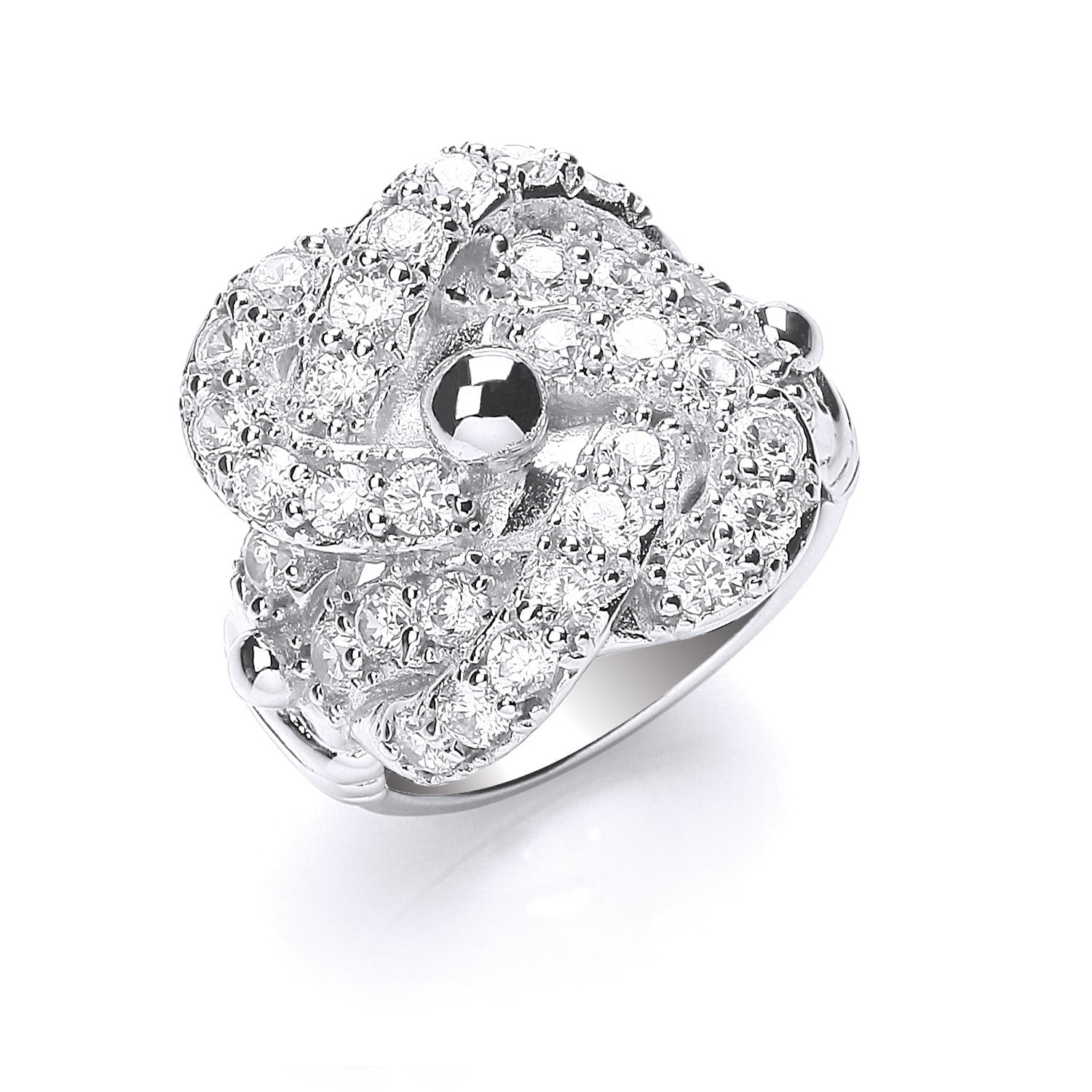 Silver Cubic Zirconia Knot Gents Ring - Silver