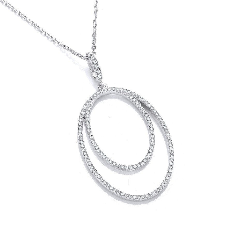 Micro Pave' Oval Double Row Cz Pendant with 18" Chain