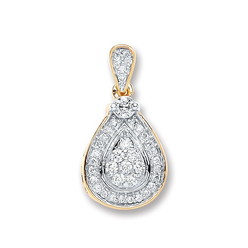 9ct Yellow Gold 0.25ct Diamond Drop Pendant - 9ct Gold